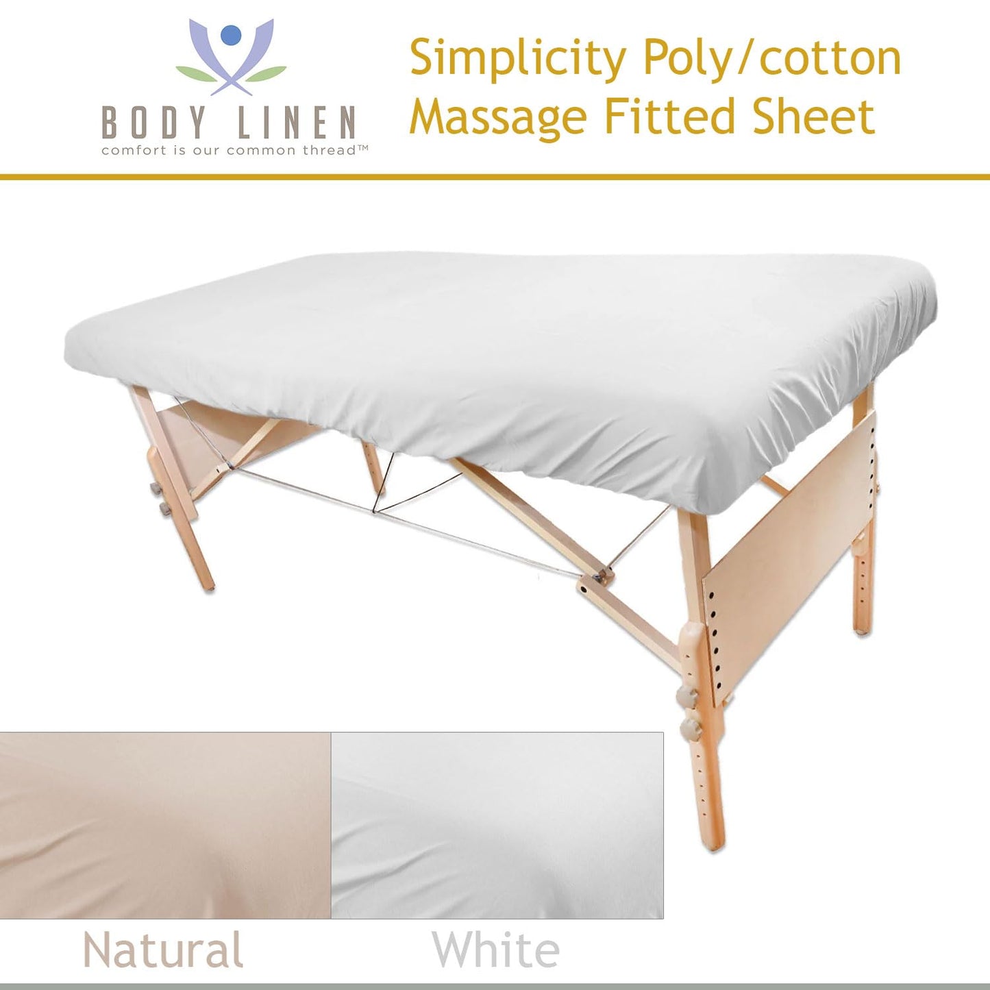 Body Linen Simplicity - Sábanas bajeras de polialgodón para Mesa de Masaje, 180 Hilos, Ajuste Espacioso, Suave y Duradero. Disponible en Blanco, Natural y Gris.