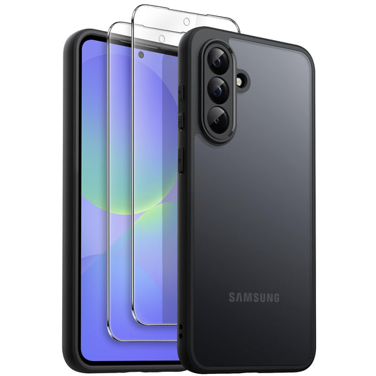 JETech 3 en 1 Funda Mate para Samsung Galaxy A36 5G con 2 Protector Pantalla Mica Cristal Vidrio Templado, Carcasa Antigolpes Translúcida Esmerilada con Protección Cámara (Negro)