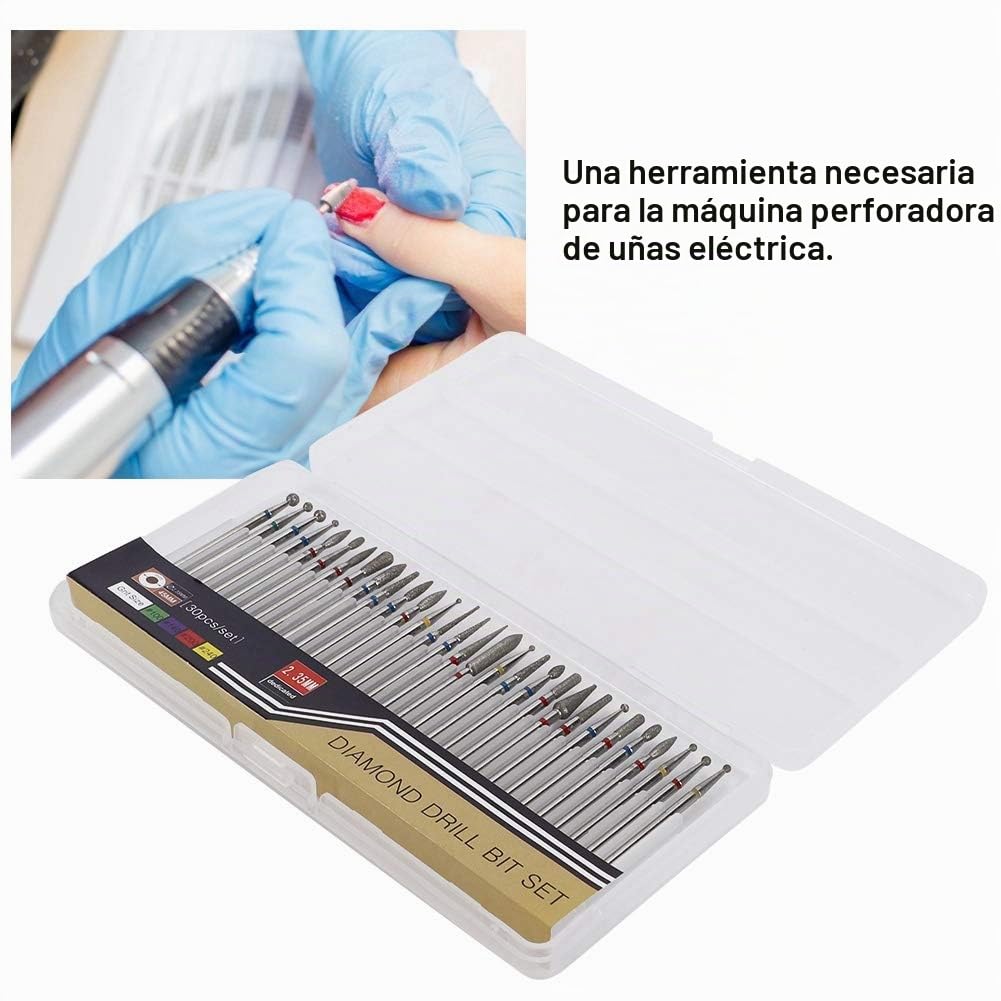 Kit de Taladro Salmue 30 Piezas Diamante para Arte de Uñas en Manicura y Pedicura