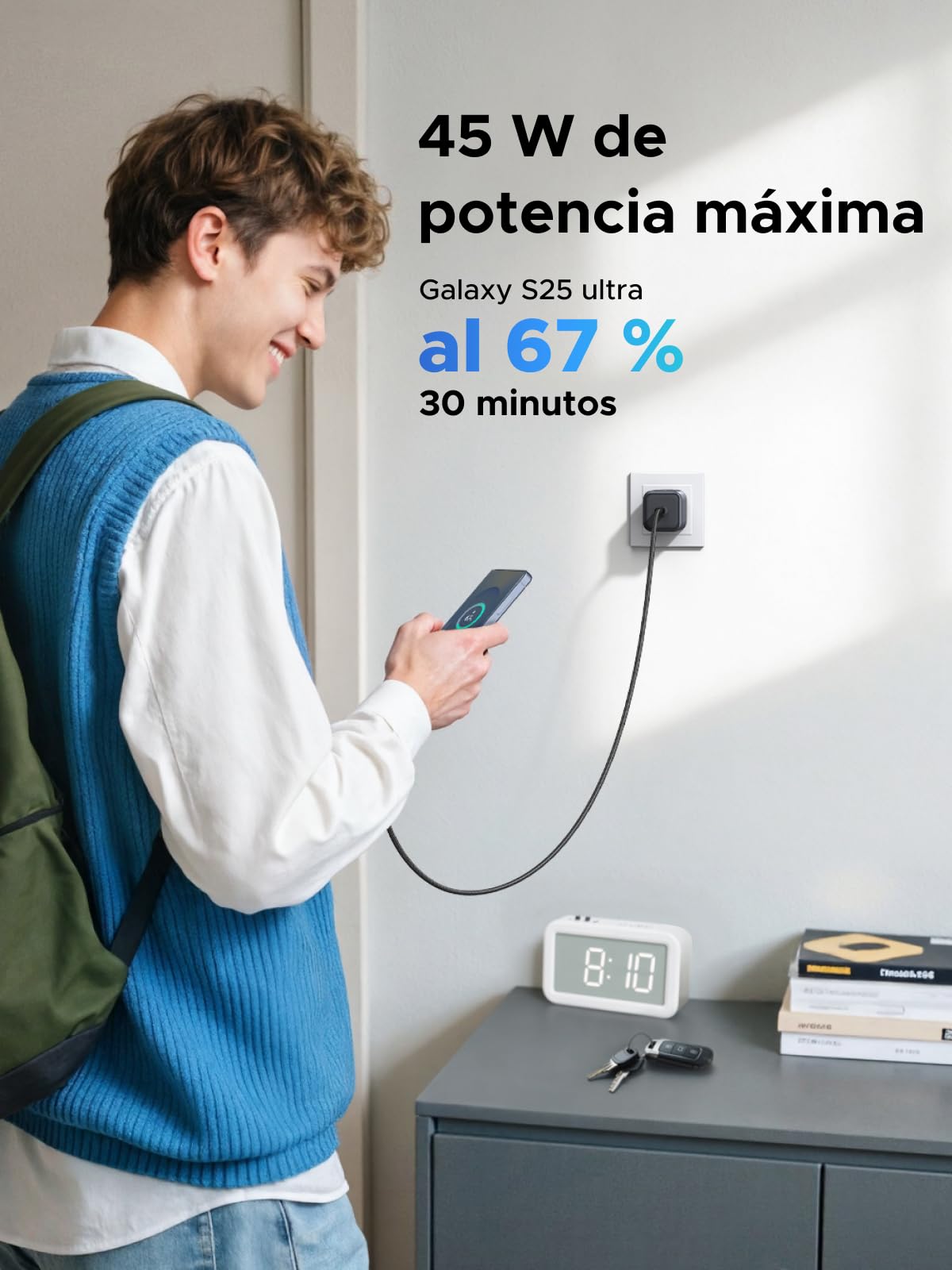Cargador UGREEN GAN 45W Tipo C Portátil rápido para Galaxy e iPhone