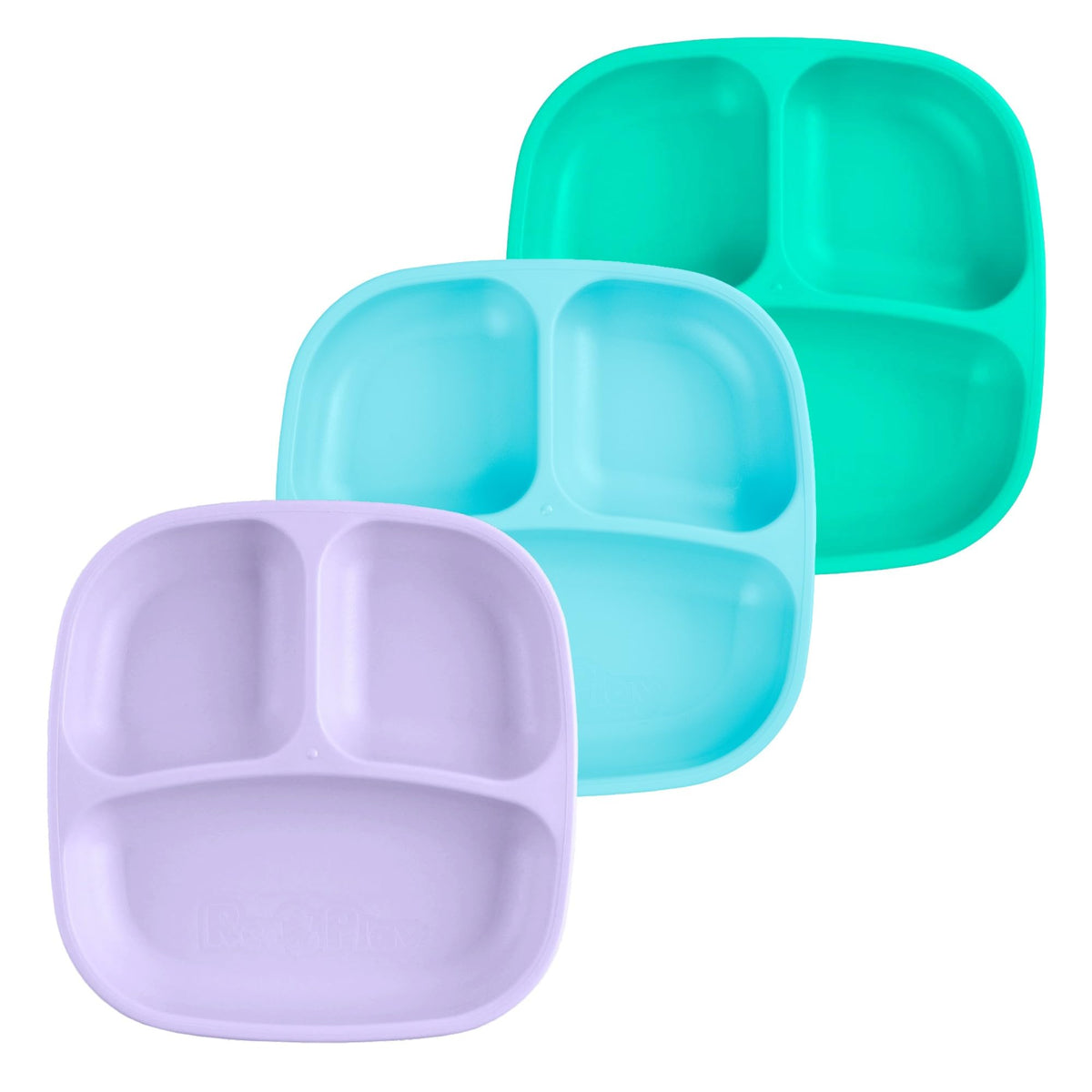 Re-Play - Platos para niños pequeños con divisores, 3 compartimentos divididos de paredes profundas para niños, aptos para lavaplatos y microondas, fabricado en Estados Unidos, juego de 3, Bubble Pop