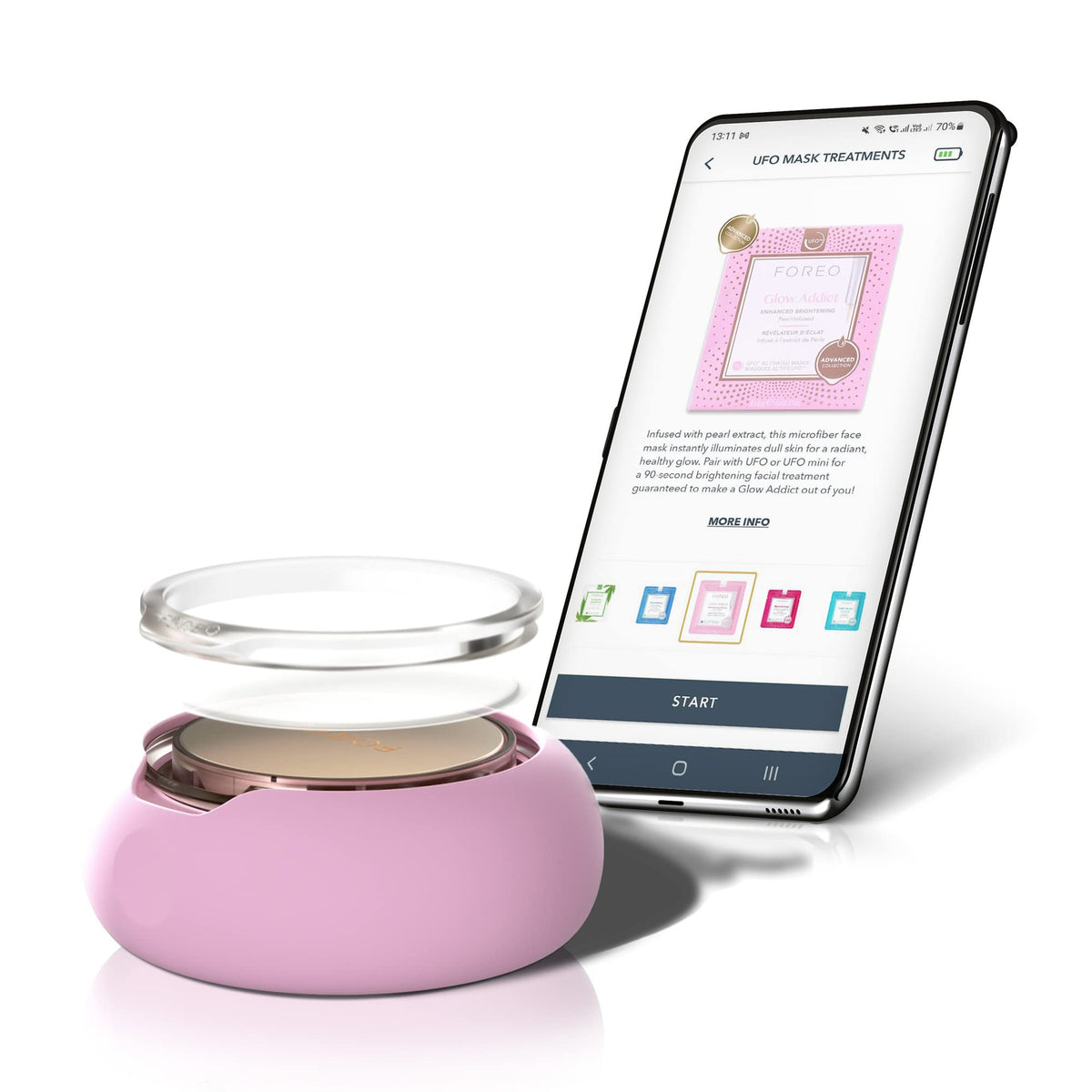 Foreo | Máscara facial Glow Addict Advanced Collection 2.0 UFO-Activated | Hidratante facial | Vitamina C y vitamina E | Para todo tipo de piel y piel apagada | Antiedad | 6 U por paq