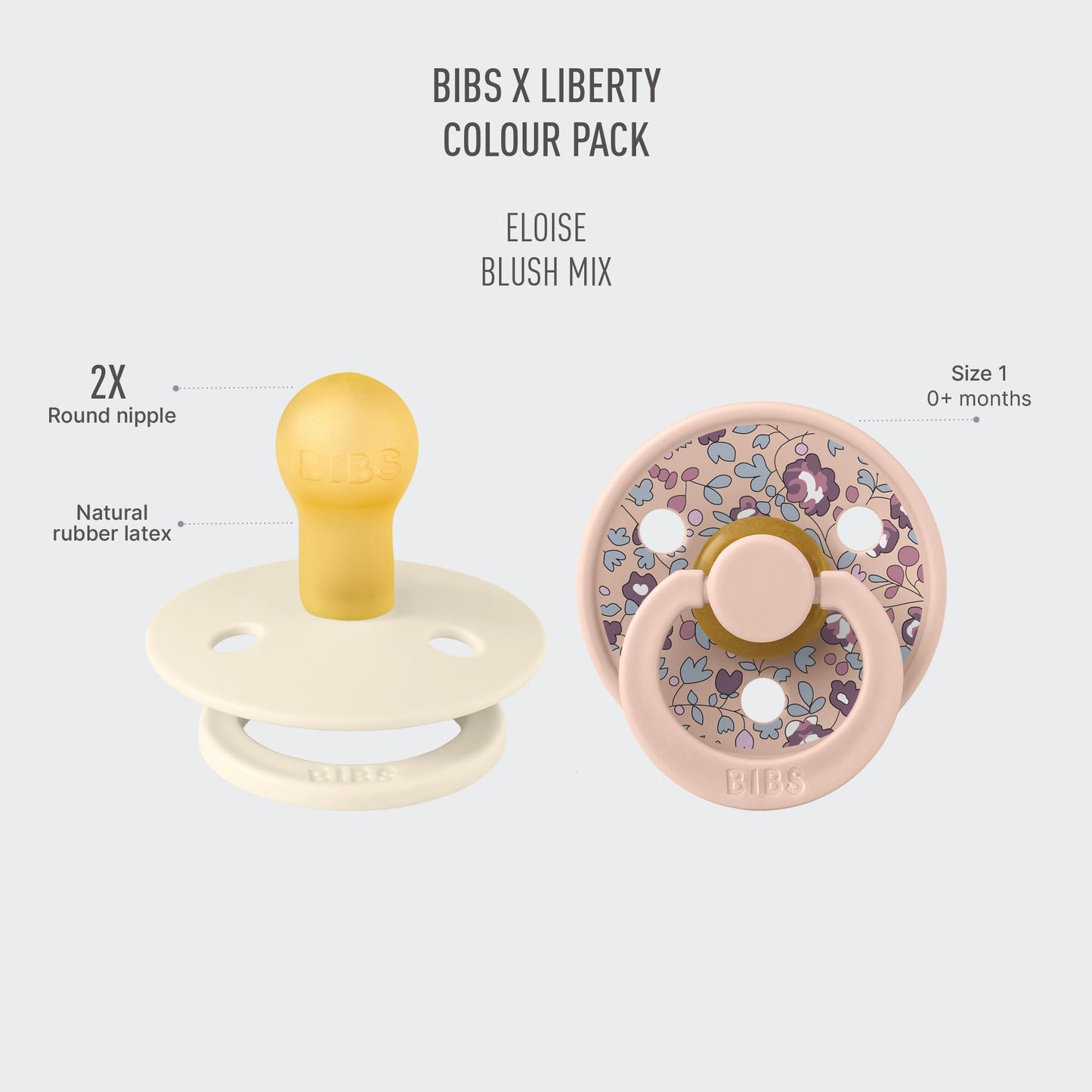 BIBS Liberty diseño Exclusivo 2 chupetes. Libre de BPA, Tetina redonda. Látex natural, Talla 1 (0-6 meses) Blush Mix…
