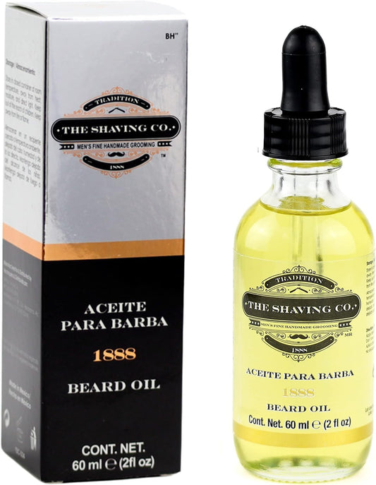 THE SHAVING CO Aceite para Barba 1888 Cantidad 60ml/2oz. Aroma Clásico. Nutre, Humecta e Hidrata tu Barba desde la raíz. Hecho especialmente con ingredientes Premium 100% naturales, No contiene alcohol. Libre de Sulfatos y Libre de Parabenos. 1888 CLASSIC