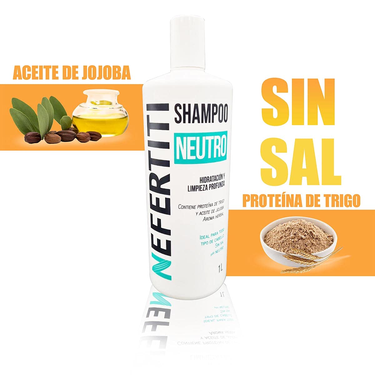 (2 Pack) Nefertiti Shampoo Neutro 1 L, Limpieza Profunda