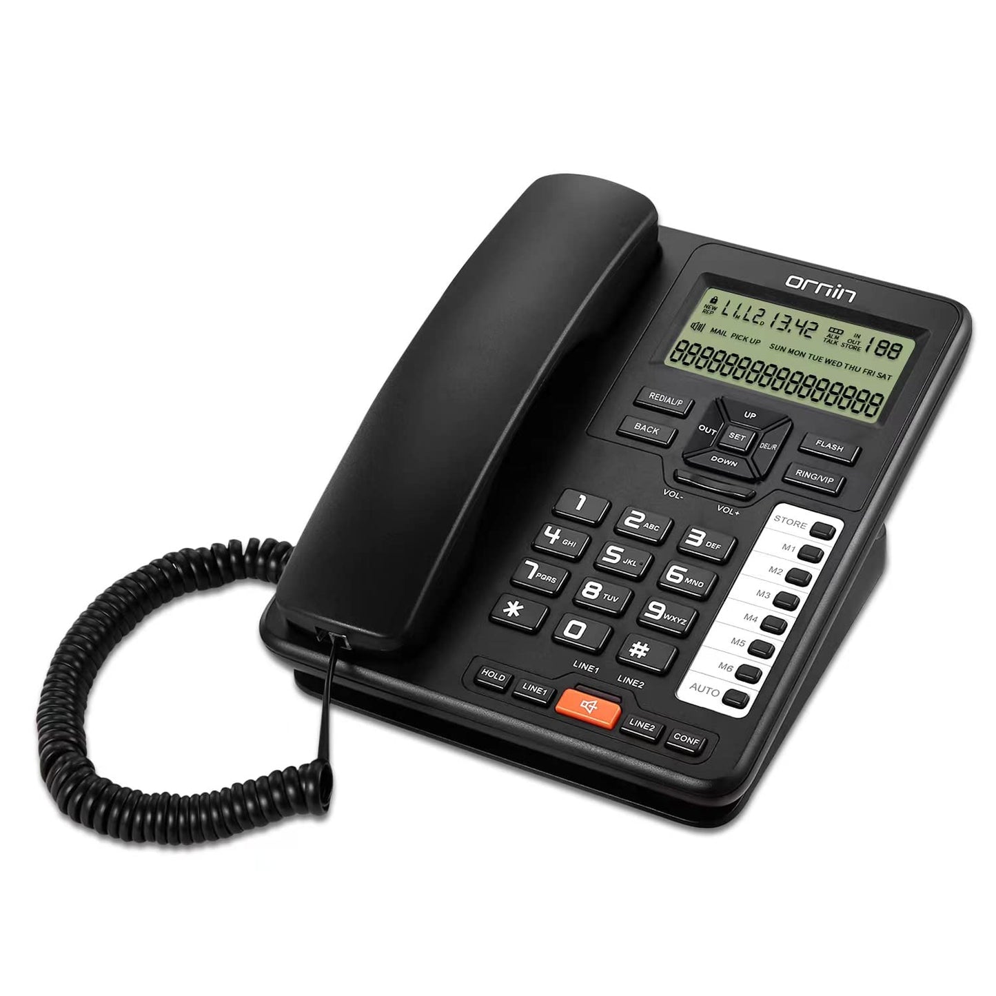 Sistemas de teléfono fijo de 2 líneas Ornin para pequeñas empresas y hogar, solo teléfono de escritorio (negro)