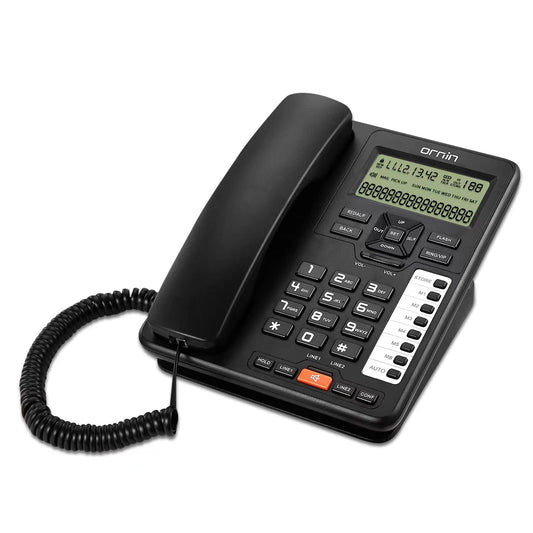 Sistemas de teléfono fijo de 2 líneas Ornin para pequeñas empresas y hogar, solo teléfono de escritorio (negro)