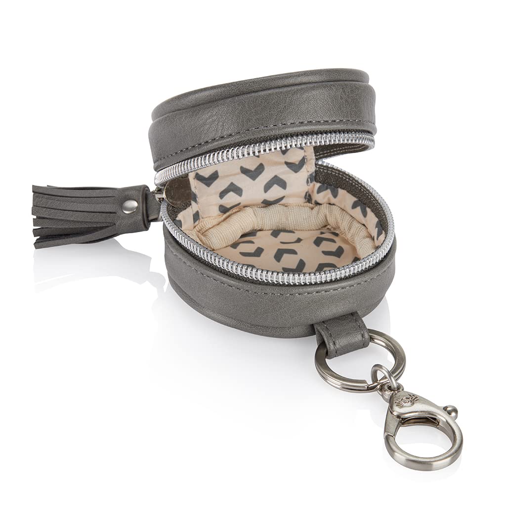 Itzy Ritzy Caja de chupetes con clip – Porta Chupón Grayson, incluye hebilla para fácil fijación a un bolso para pañales o bolso; mide 2.5” de diámetro y sostiene 2 chupetes