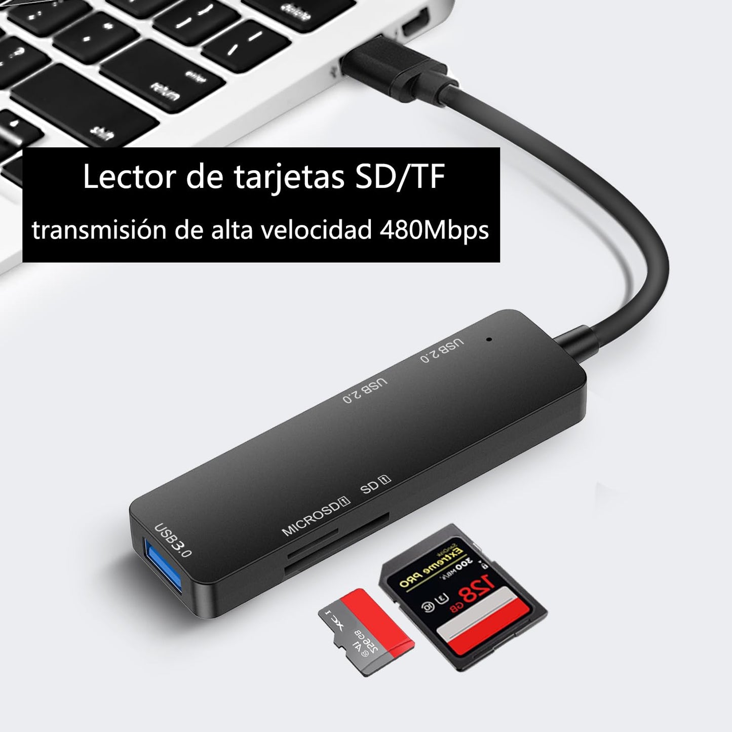 Hub USB 3.0 MORNWELL Negro 5 en 1 Portátil Compatible con Macbook, PC y Consolas