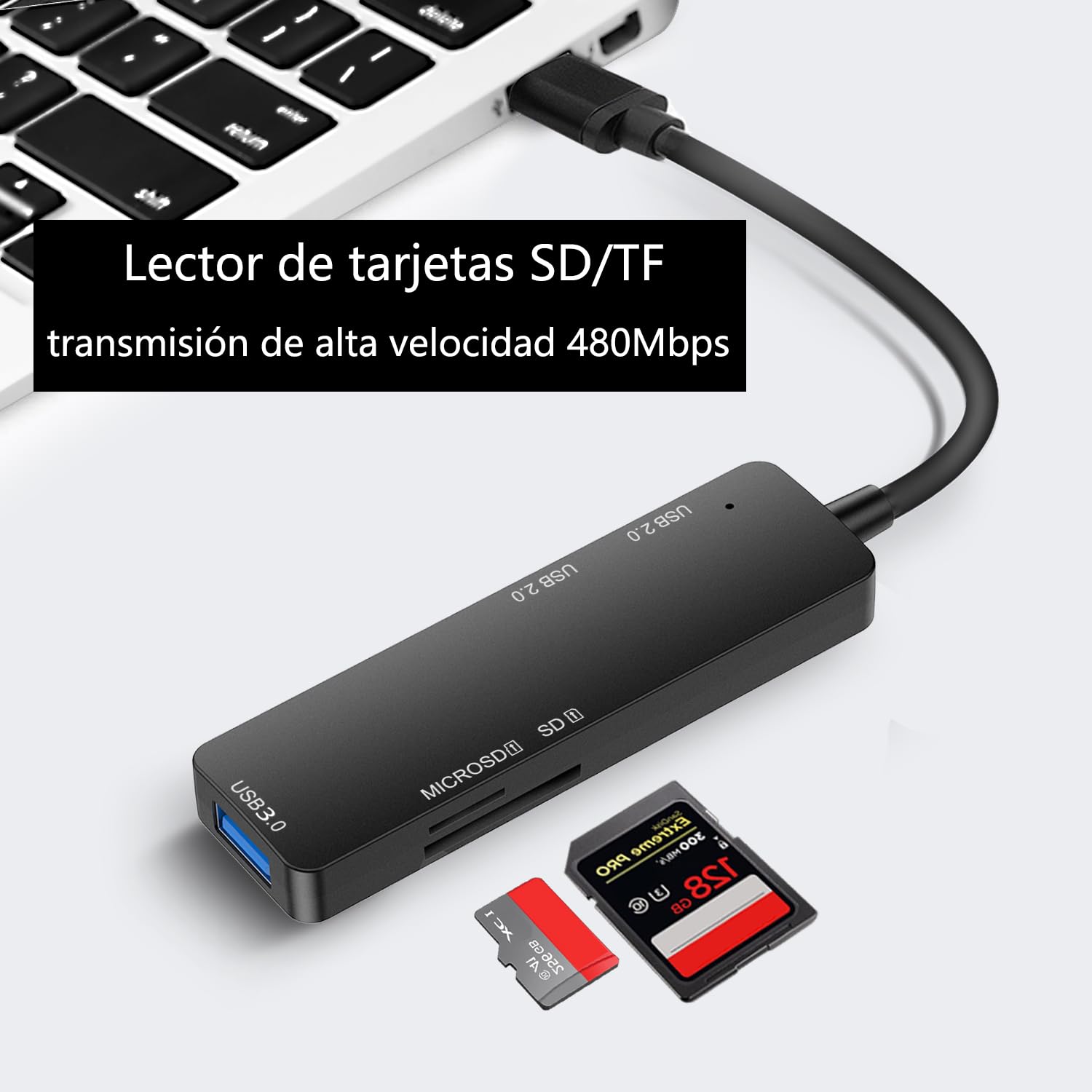 Hub USB 3.0 MORNWELL Negro 5 en 1 Portátil Compatible con Macbook, PC y Consolas