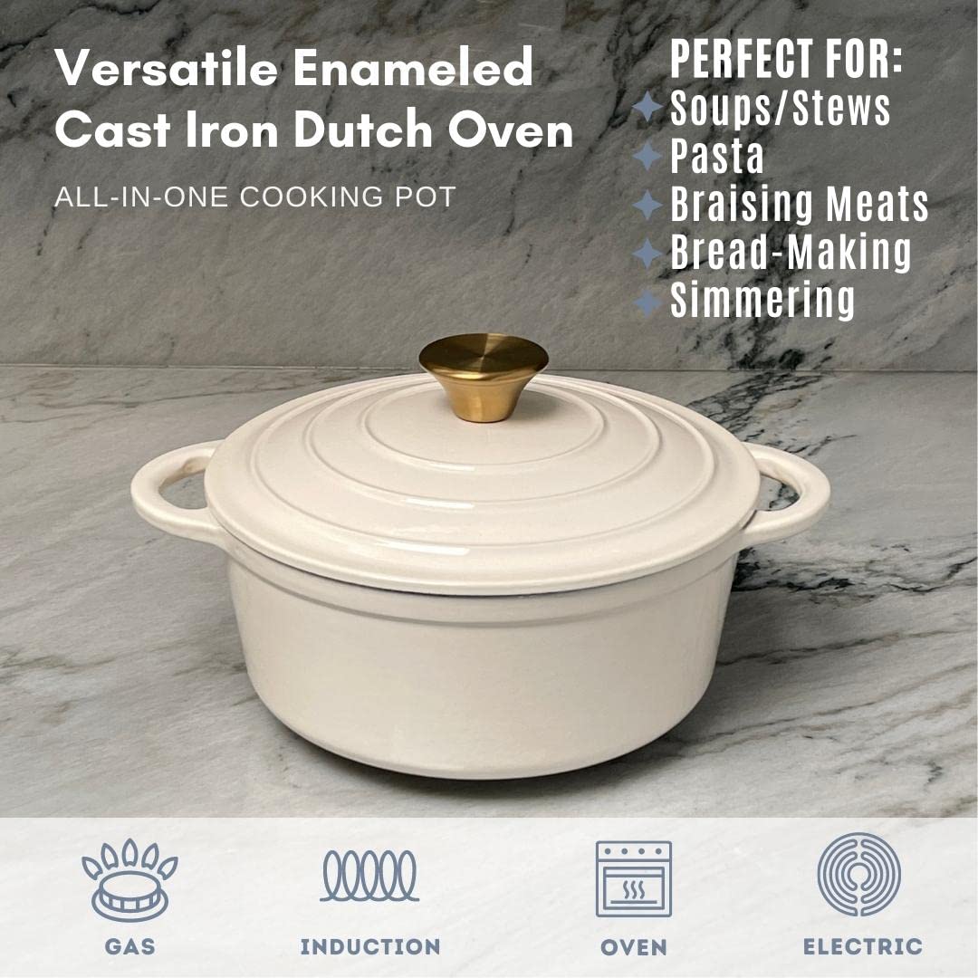 Lexi Home - Olla para horno holandesa esmaltada de hierro fundido con tapa, 2.8 cuartos de galón, sartén, servidor de pasta, olla superior de estufa, plato para pan de masa madre, pollo de cocción