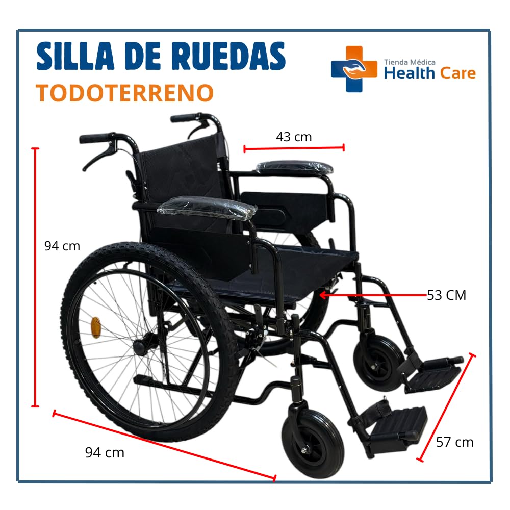 CARRE - SILLA DE RUEDAS PARA ADULTO TODO TERRENO DE LUJO NEUMATICA, RESISITENTE PLEGABLE, DESCANSAPIES REMOVIBLE, DESCANSABRAZOS REMOVIBLE, RESPALDO PLEGABLE, ACERO ESMALTADO SCT-002