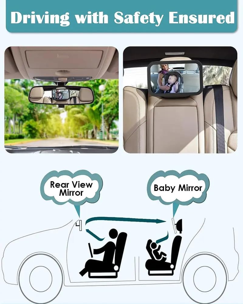 Espejo Retrovisor de Bebé para Auto, Rotación de 360 Grados Espejo de Observación para Bebés, Espejo Asiento Coche Bebe, Panorama claro, Correas Elásticas Ajustables