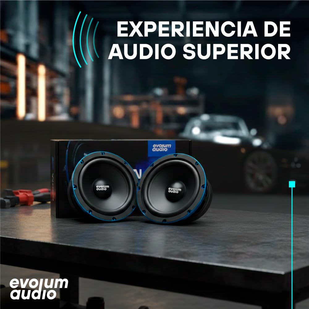 Evolum Audio - Kit Bocinas Medio Rango - Sonido Claro y Potente - Cono de Papel de Titanio - Potencia RMS de 200 W - Materiales de Calidad - Fácil Instalación - Modelo Open Show (8 in)