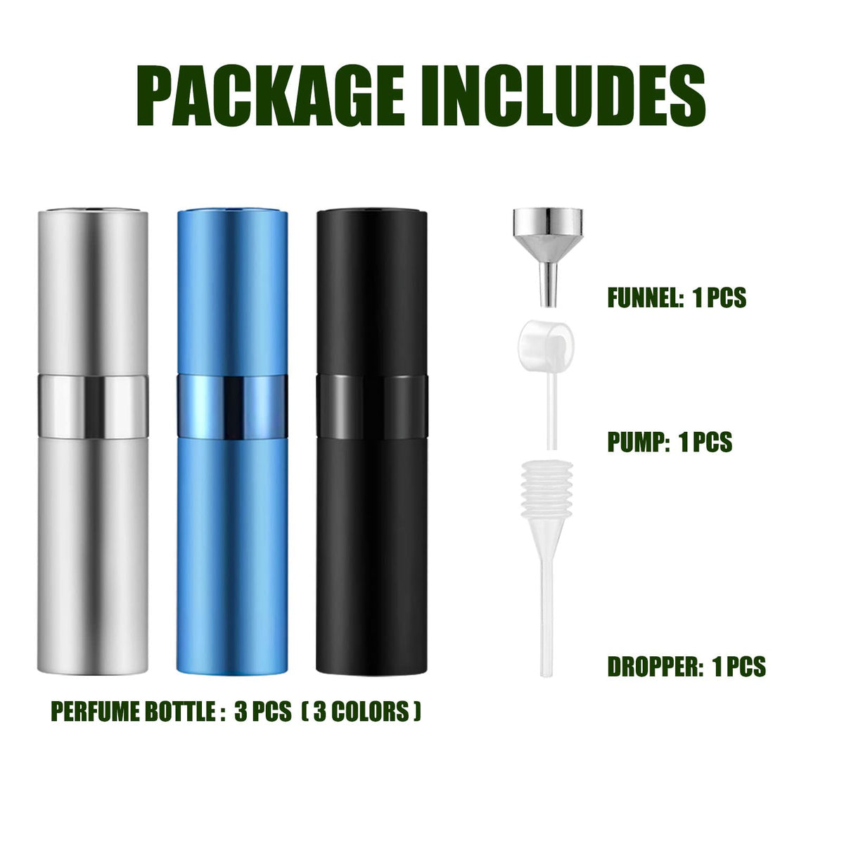 Mozzafiato 8ml Portable Mini Perfume Atomizer Botellas Vacías Recargable Spray Botella de Bolsillo Viaje Perfume Botellas para Colonias, 3 unidades/mezcla de colores A,