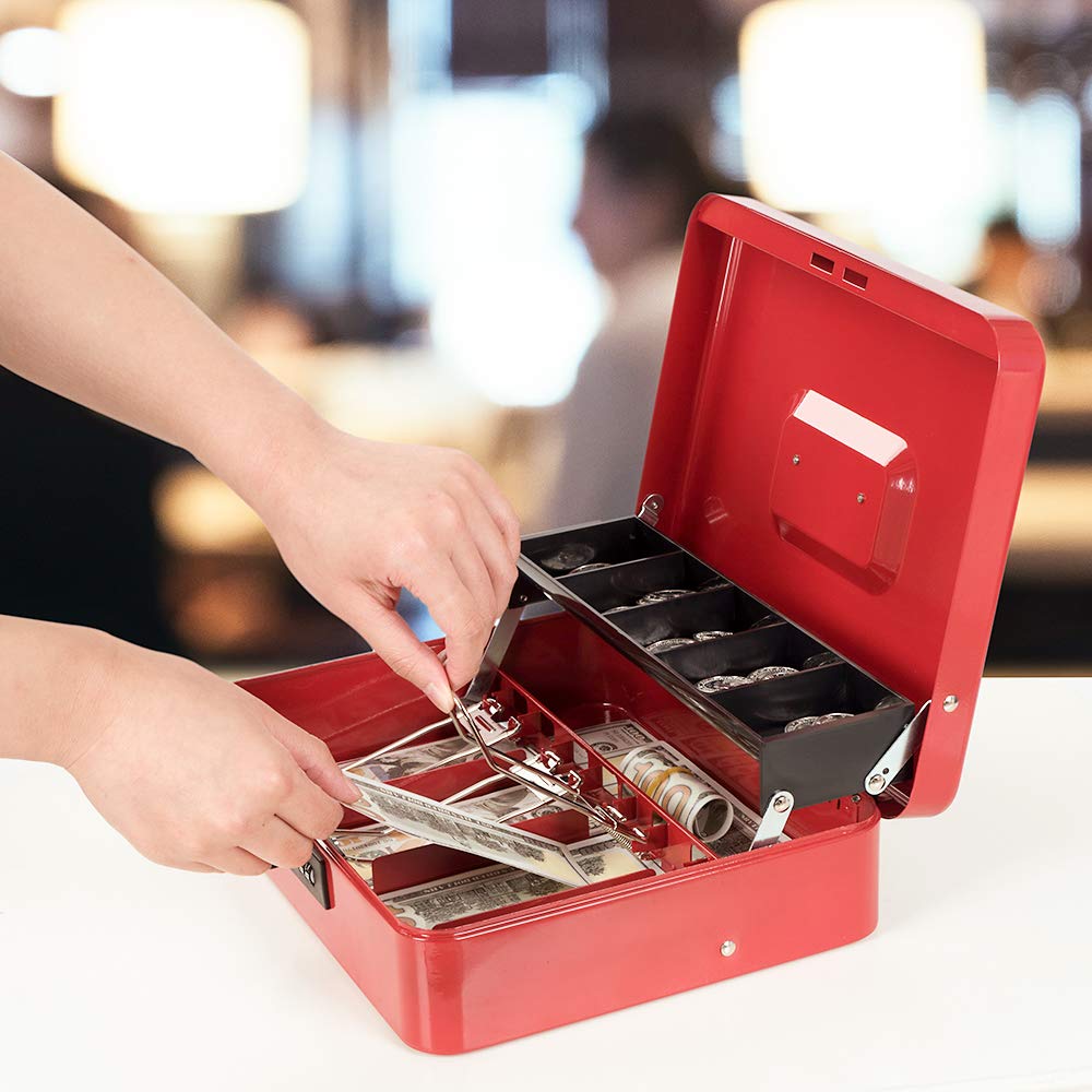 Caja metálica con caja y cerradura combinada 11,8 "x 9,4" x 3,54 "caja estratificada roja