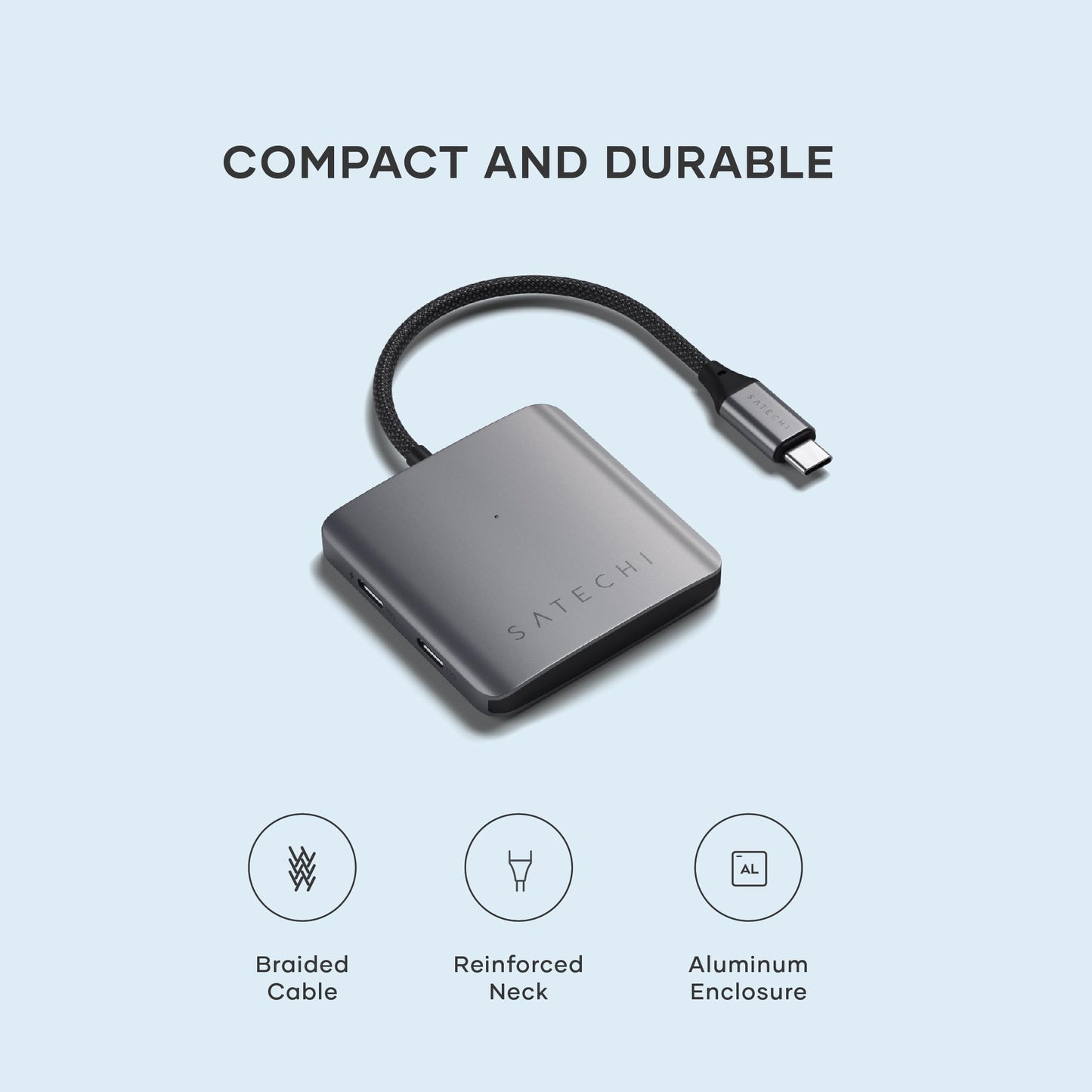 Concentrador USB-C SATECHI Plateado con 100W PD y Puertos USB 3.2 para MacBook, iPad y Más