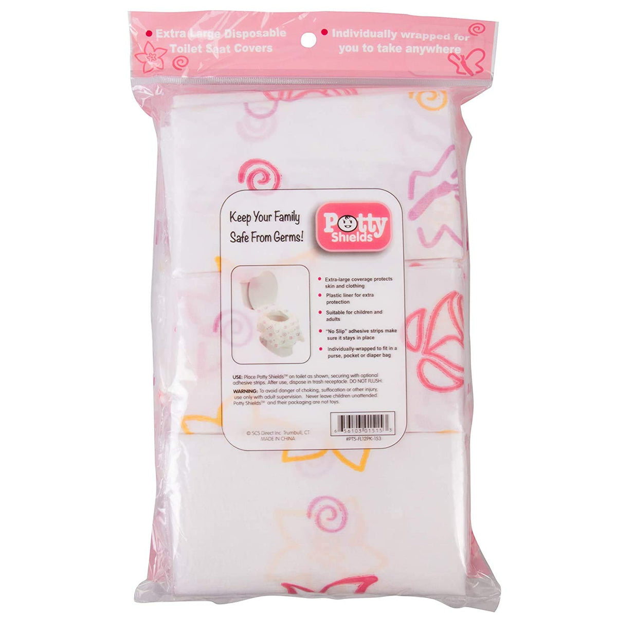 Potty Shields Fundas desechables para asientos de inodoro para niños y adultos (paquete de 12), Protección contra gérmenes de baños públicos, Impermeables, XL para cubrir TODO el inodoro, Rosa/Floral