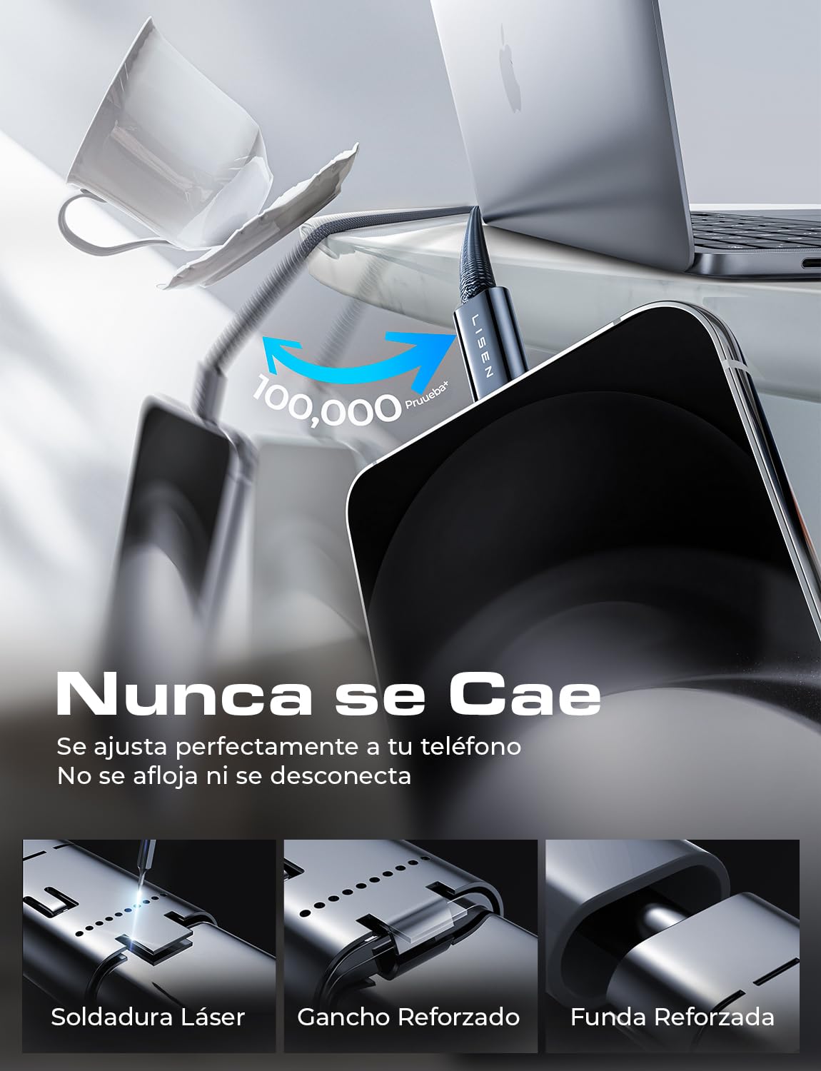 LISEN 240W Cable USB C a USB C PD 3.1 48V 5A, 2M 2 Unidades Cable Tipo C Carga Rápida 140W 100W 60W, Compatible con Galaxy S25/S24/S23 Ultra, Macbook Pro, iPhone 16/15 Pro Max, iPad Air Mini 7, Xiaomi