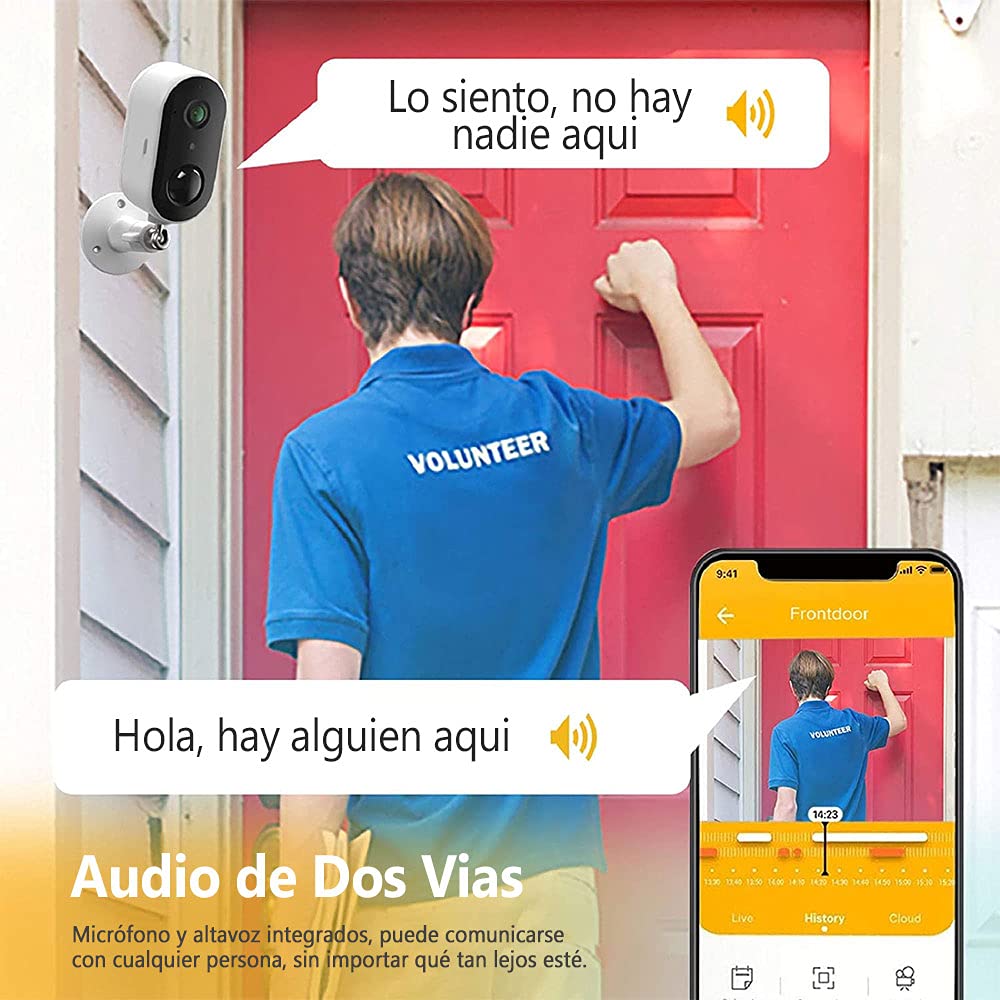 Cámara de Seguridad EASYTAO 2MP WiFi Recargable para Exteriores IP65 con Visión Nocturna Compatible con Alexa
