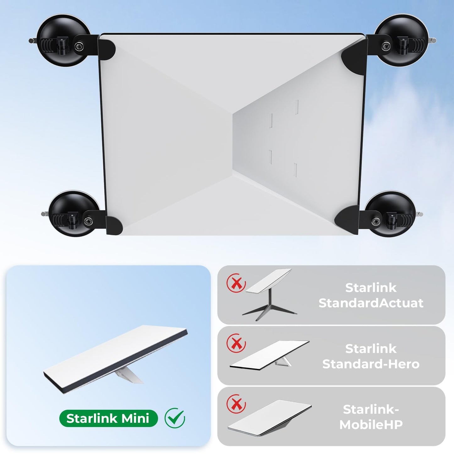 Kit de Mount para Starlink Mini para Coche, Kit de Montaje con Ventosa para Starlink Mini para Ventana y Techo Corredizo de Coche, Base para Starlink Mini, Mini Soporte para Starlink Mini, Accesorios