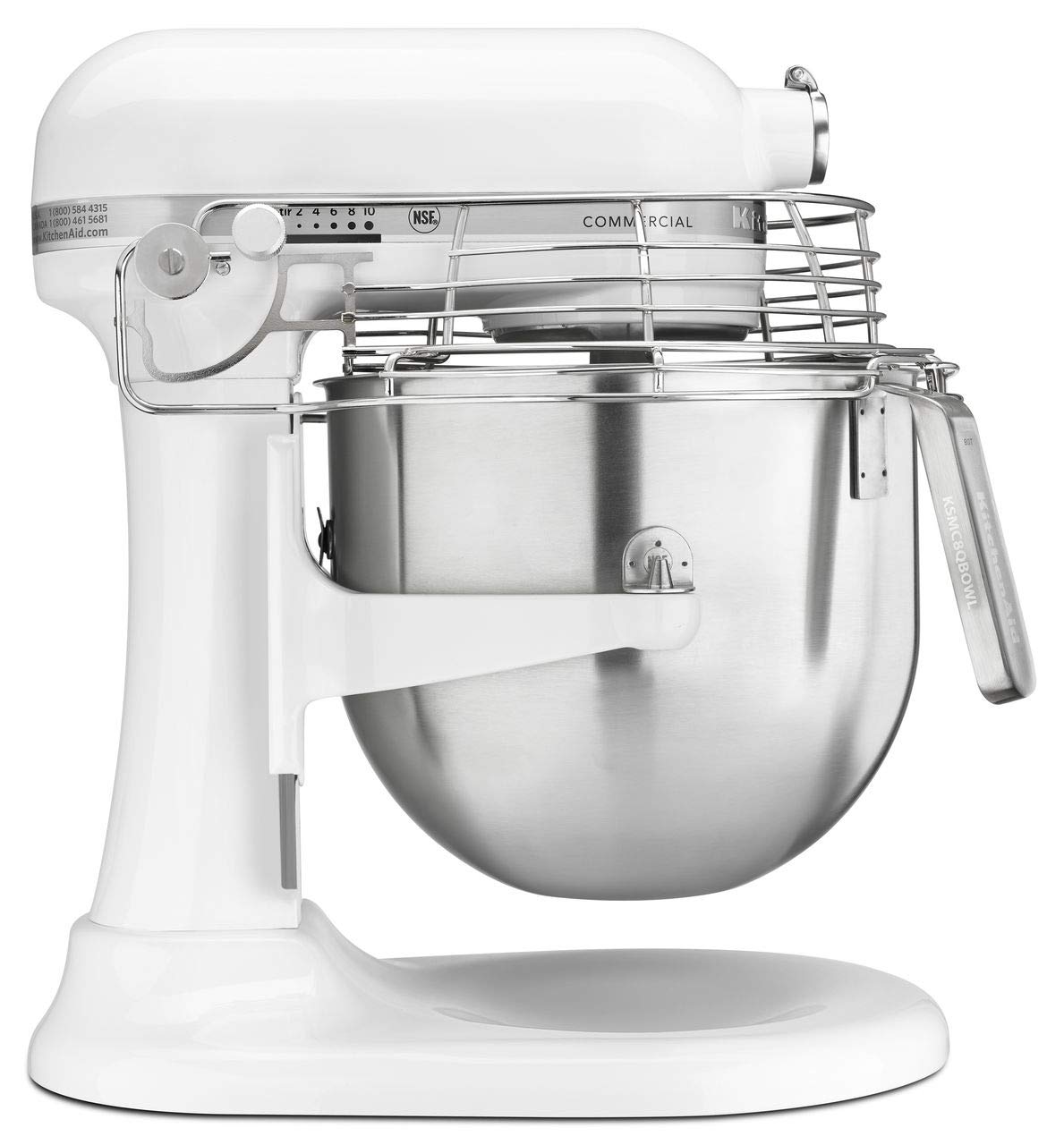 KitchenAid - Batidora elevadora de pie KSMC895WH con protector de tazón de acero inoxidable