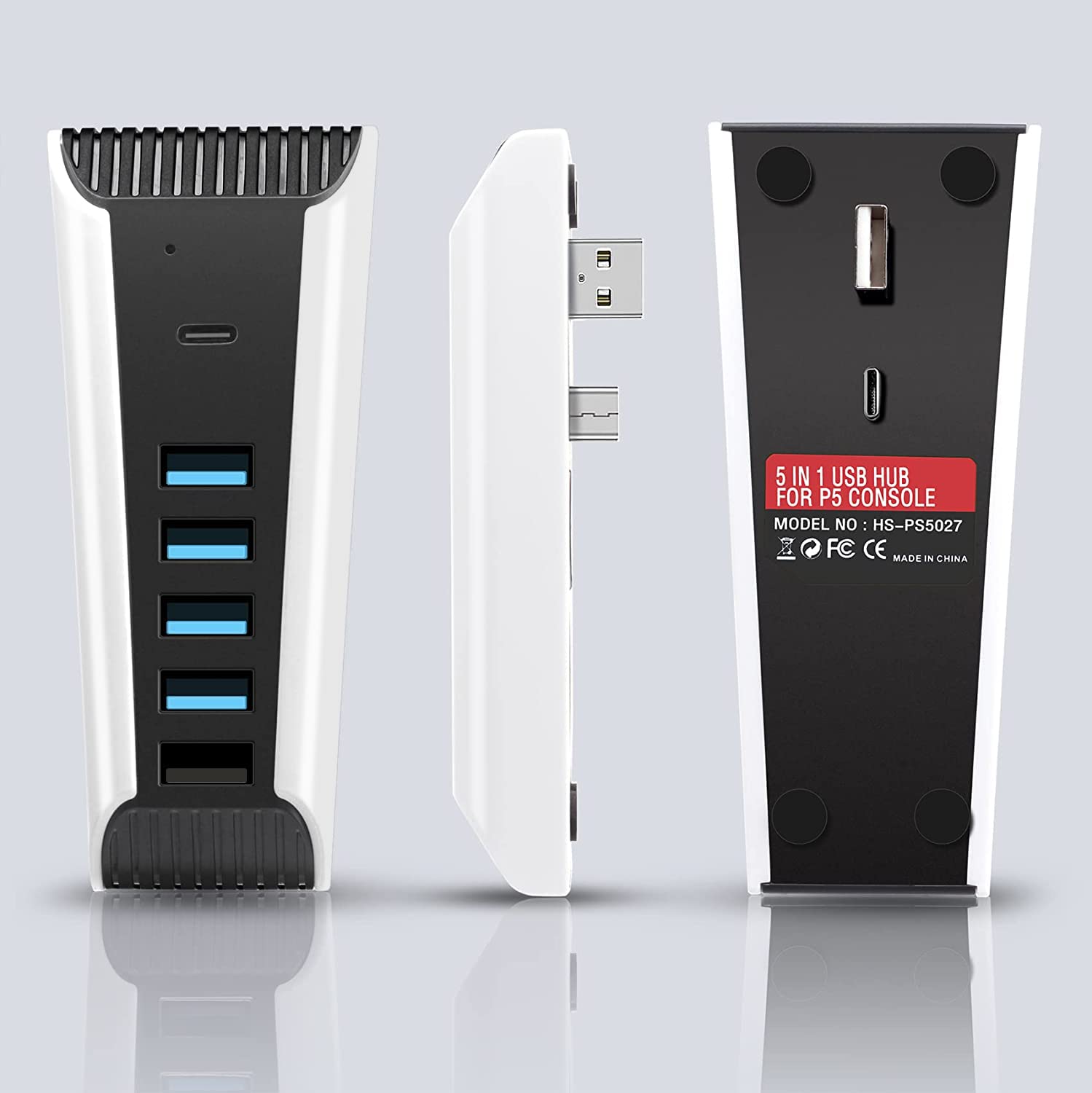 Concentrador USB AQIDAP Blanco de 5 Puertos de Alta Velocidad para PS5
