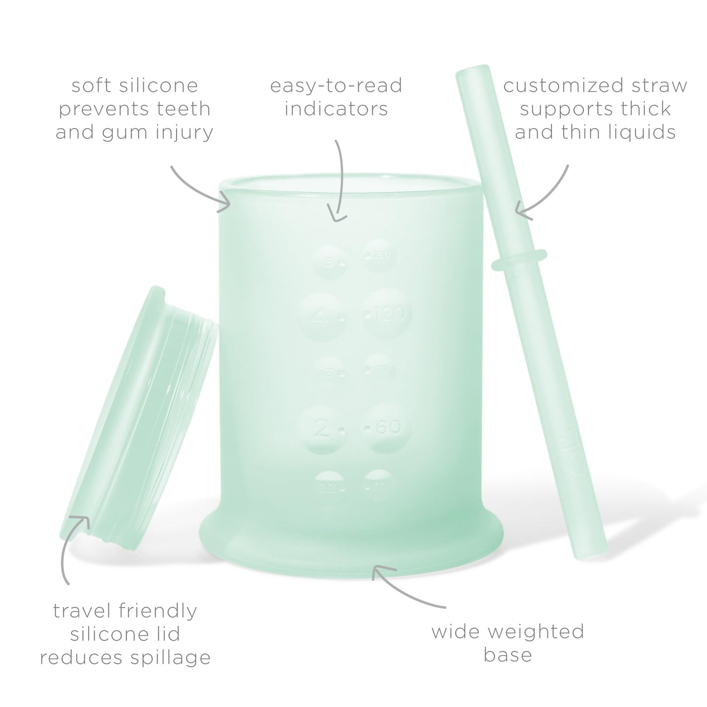 Olababy - Taza de entrenamiento de silicona con pajita, taza para beber, menta 5 onzas