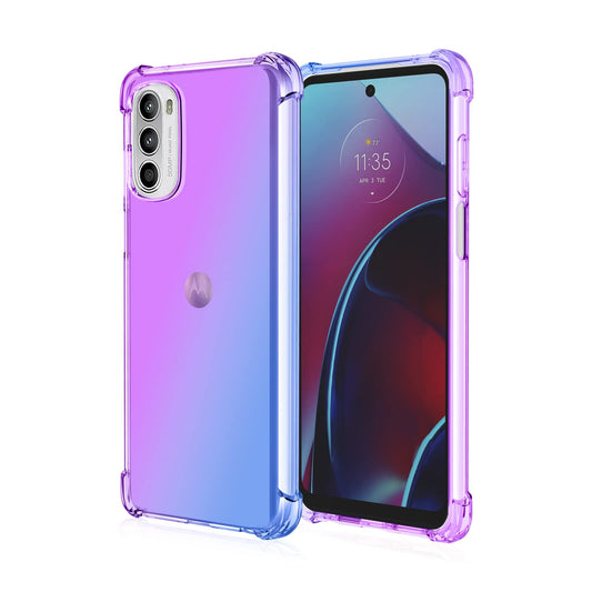 DABUNA Funda para Moto G52 y G82 5G Case Uso Rudo,Transparente Colores Degradados Protectora de Cámara Anticaída Carcasa Bumper(Púrpura Azul)