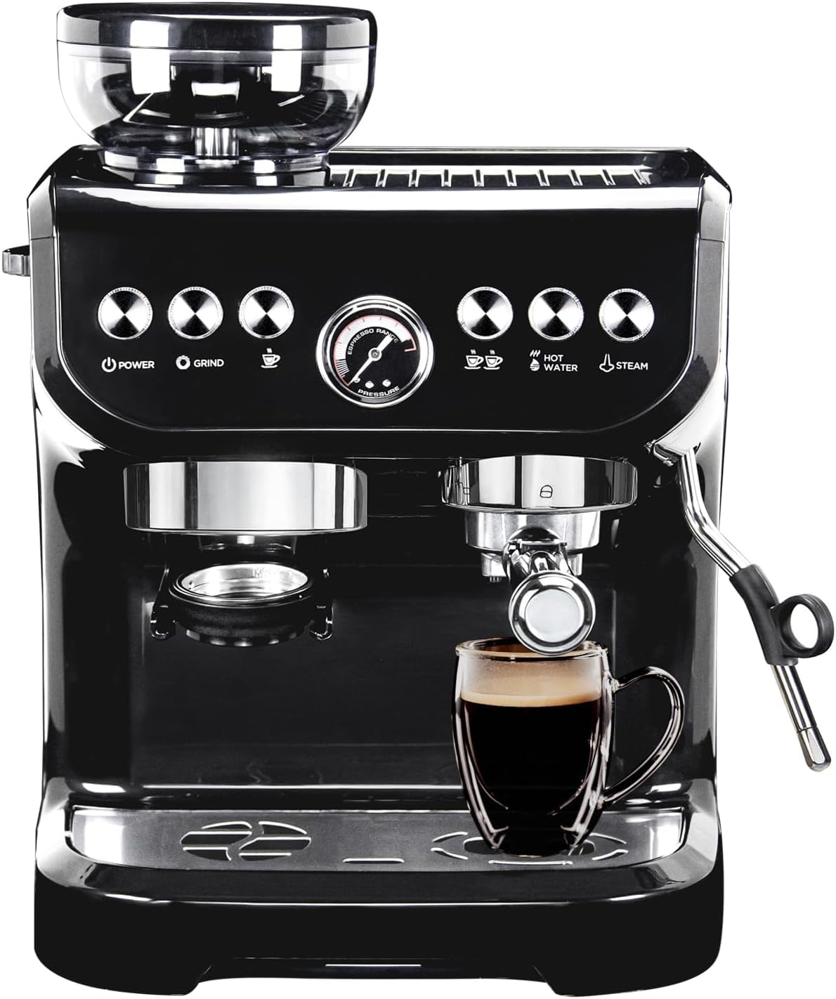 Máquina de Café Espresso MIROX Negra con Molinillo y Espumador Integrados