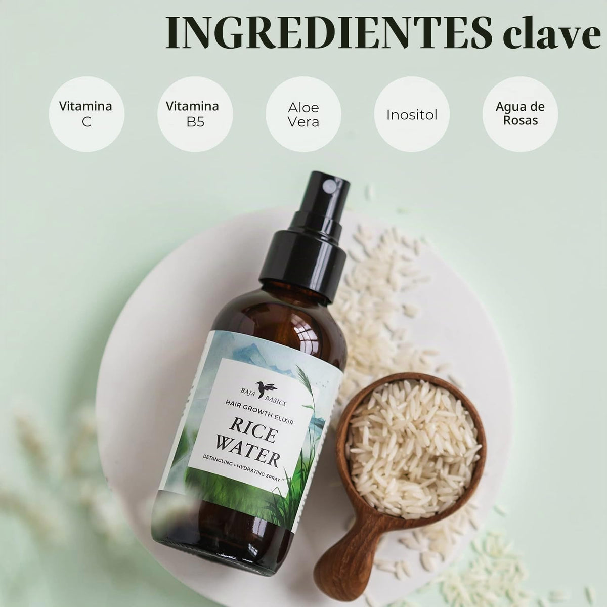 Spray Capilar Agua de Arroz para el Crecimiento del Cabello, 120 ml