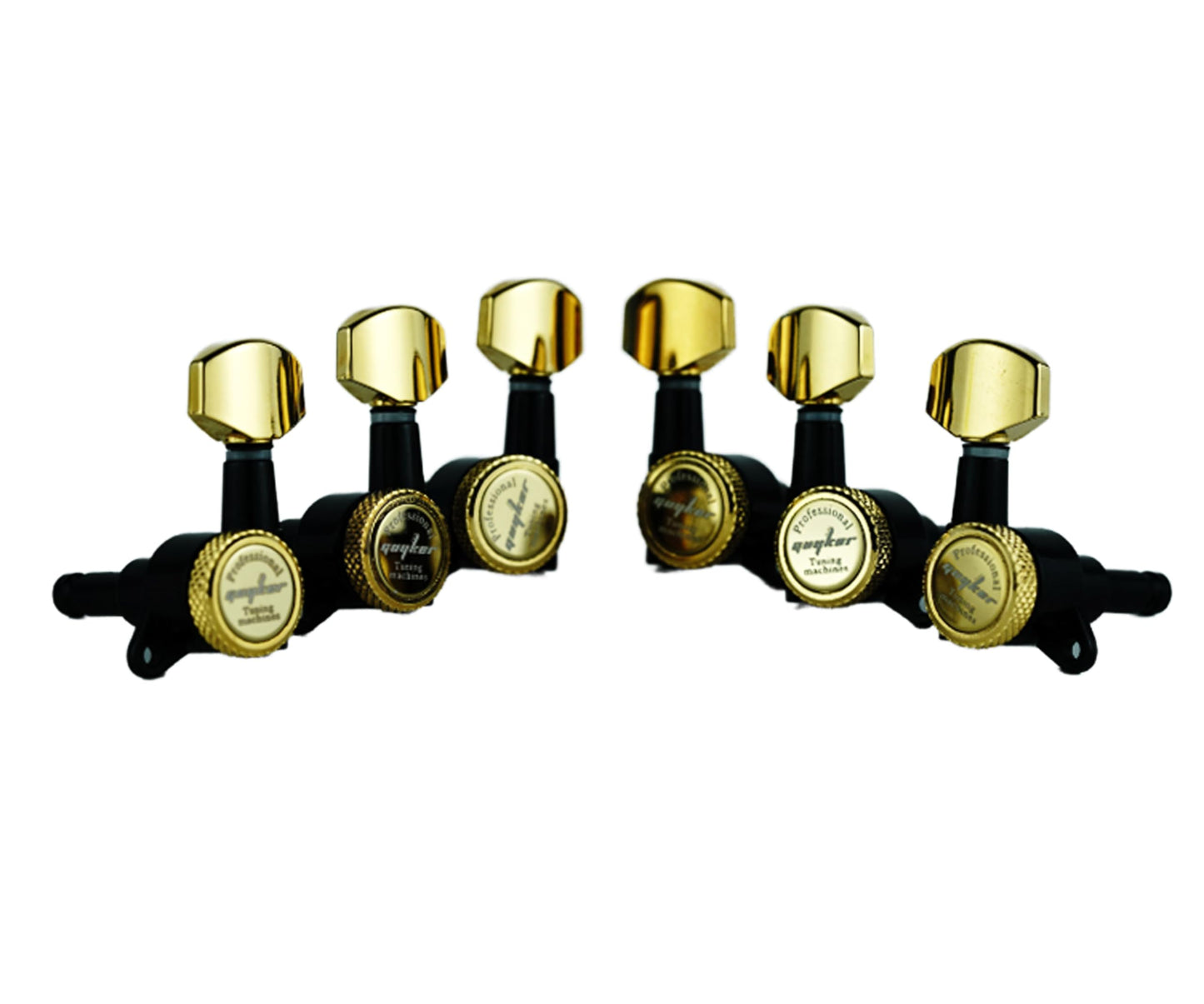 Guyker - Afinadores de bloqueo de guitarra (3L + 3R) - 1:18 - Clavijas de afinación de cuerda de bloqueo para guitarra eléctrica ST TL SG LP, estilo folk o acústica, color dorado y negro