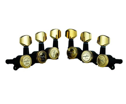 Guyker - Afinadores de bloqueo de guitarra (3L + 3R) - 1:18 - Clavijas de afinación de cuerda de bloqueo para guitarra eléctrica ST TL SG LP, estilo folk o acústica, color dorado y negro