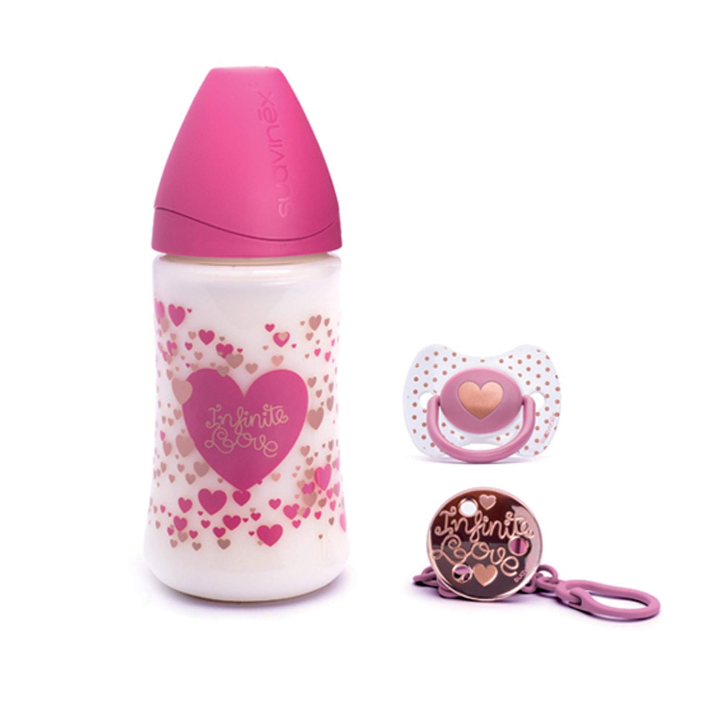 Set de Biberón, Chupón y Broche Suavinex Rosa Couture 1 Count