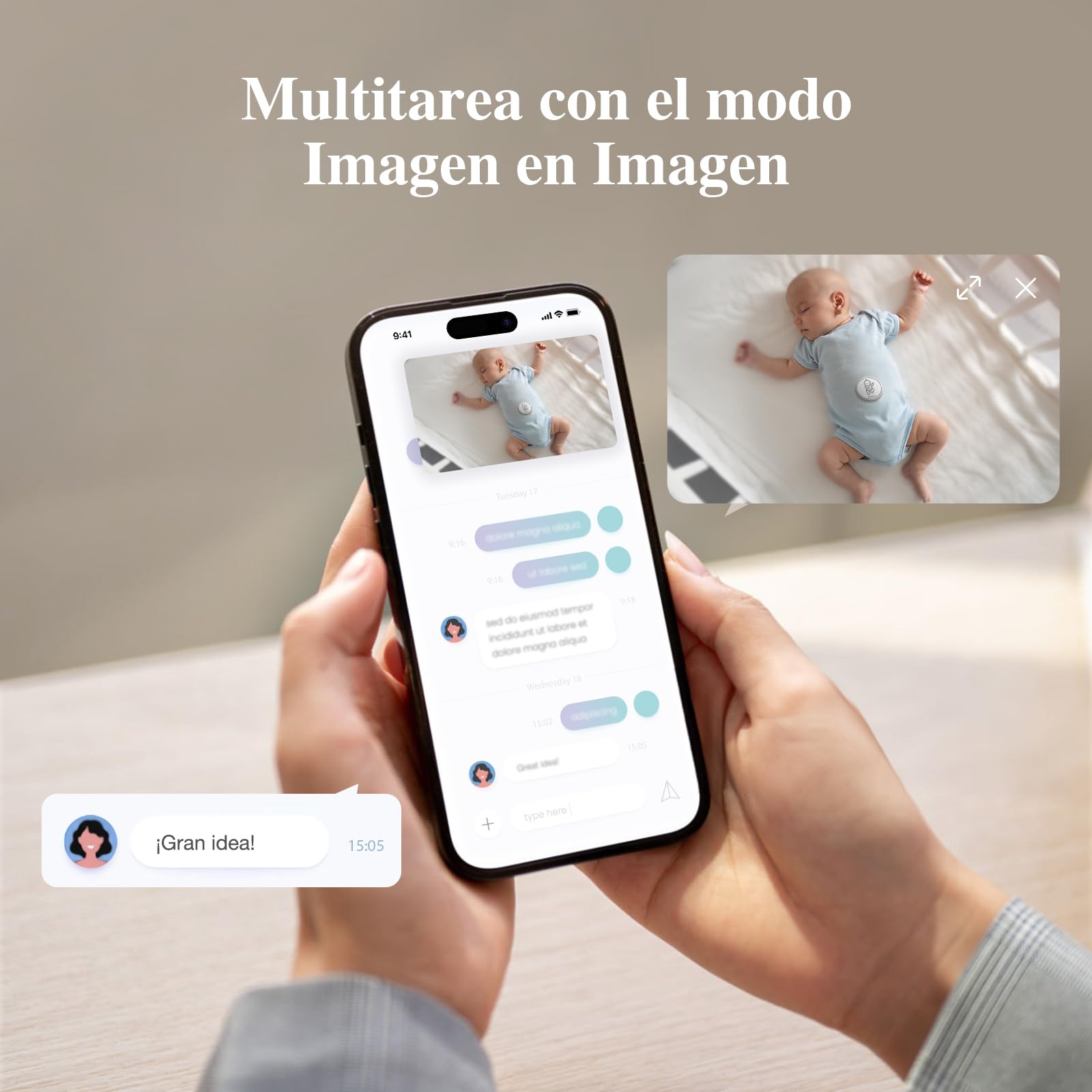 Monitor Inteligente para Bebés Sense-U Sin Sensor Blanco con Detección de Sonido
