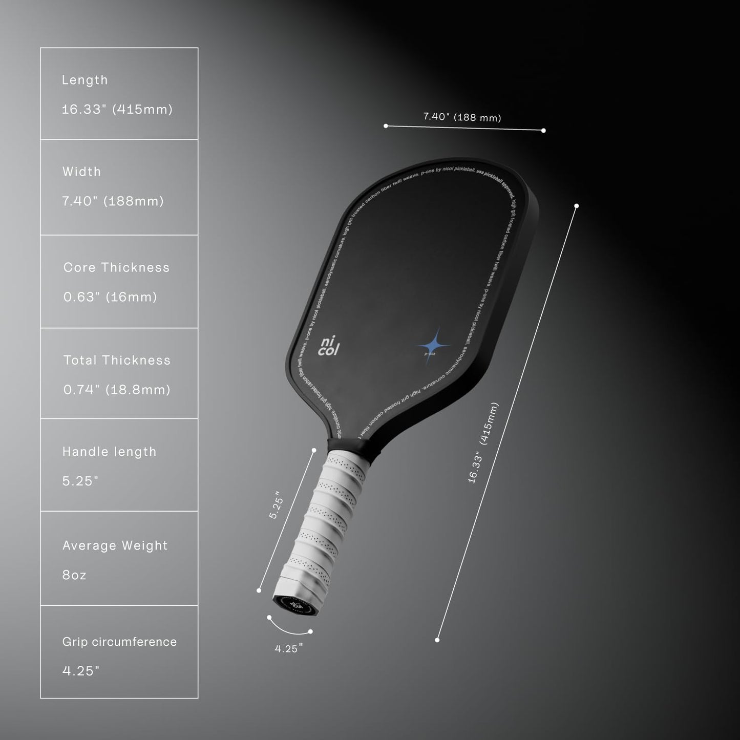 Paleta de Pickleball Nicol Pickleball Alargada Fibra de Carbono Japonesa Premium para un Giro y Control perfectos para Hombre y Mujer