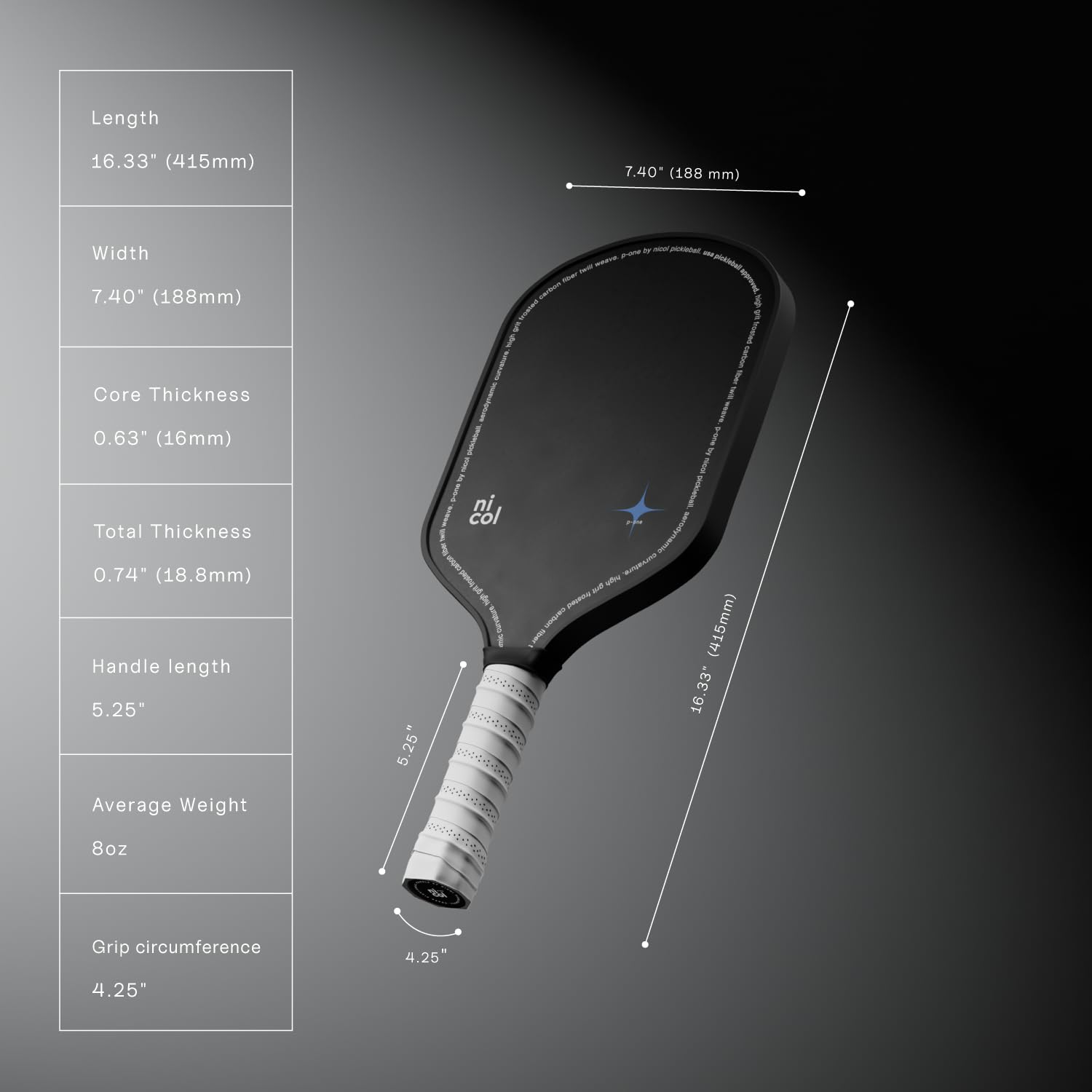 Paleta de Pickleball Nicol Pickleball Alargada Fibra de Carbono Japonesa Premium para un Giro y Control perfectos para Hombre y Mujer
