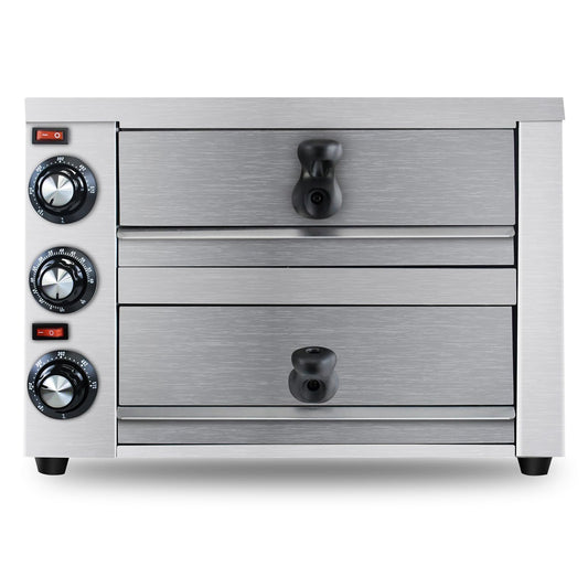 KOOTEN - Horno de pizza de mesa de 2 niveles, acero inoxidable comercial eléctrico para interiores con temporizador para el hogar y el restaurante