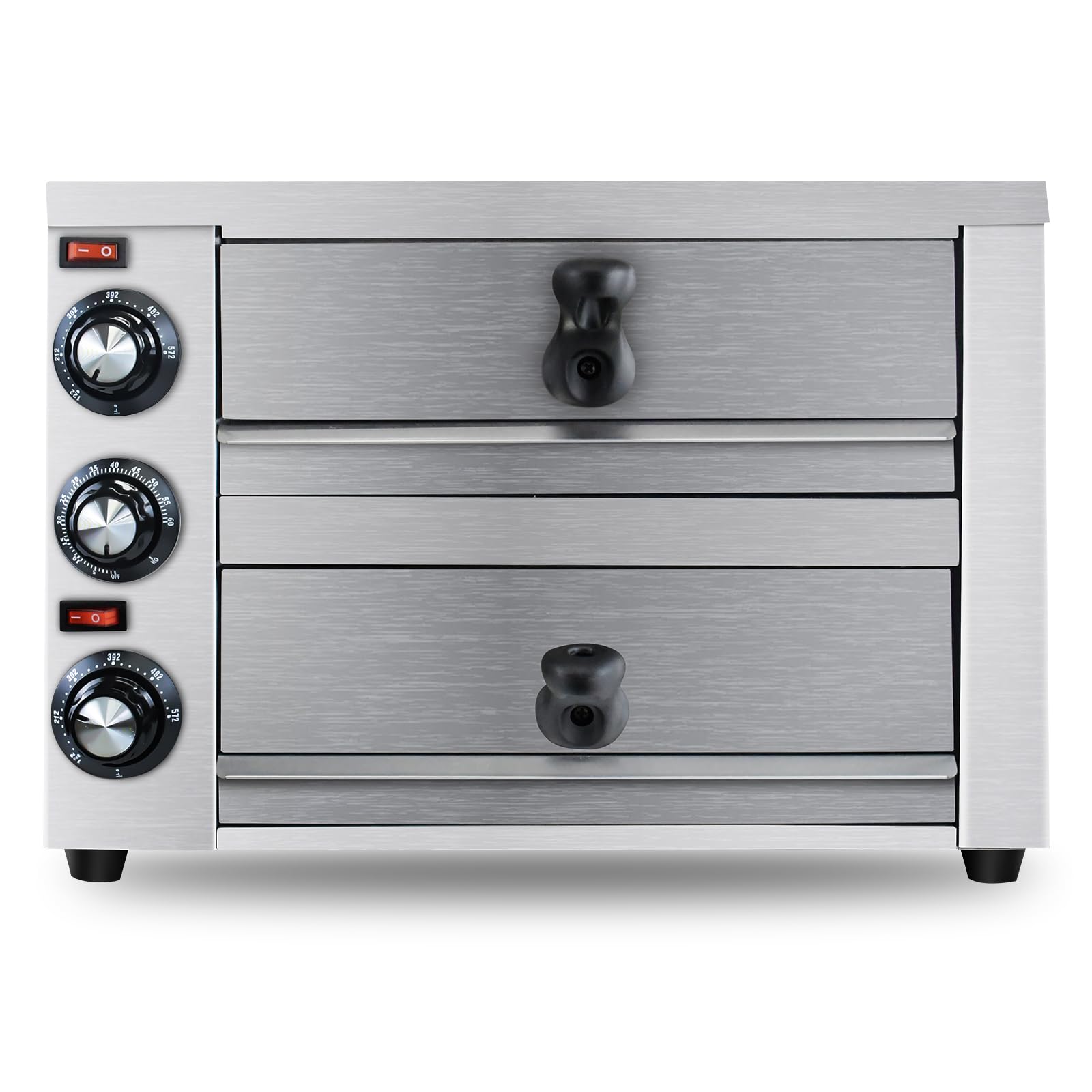 KOOTEN - Horno de pizza de mesa de 2 niveles, acero inoxidable comercial eléctrico para interiores con temporizador para el hogar y el restaurante