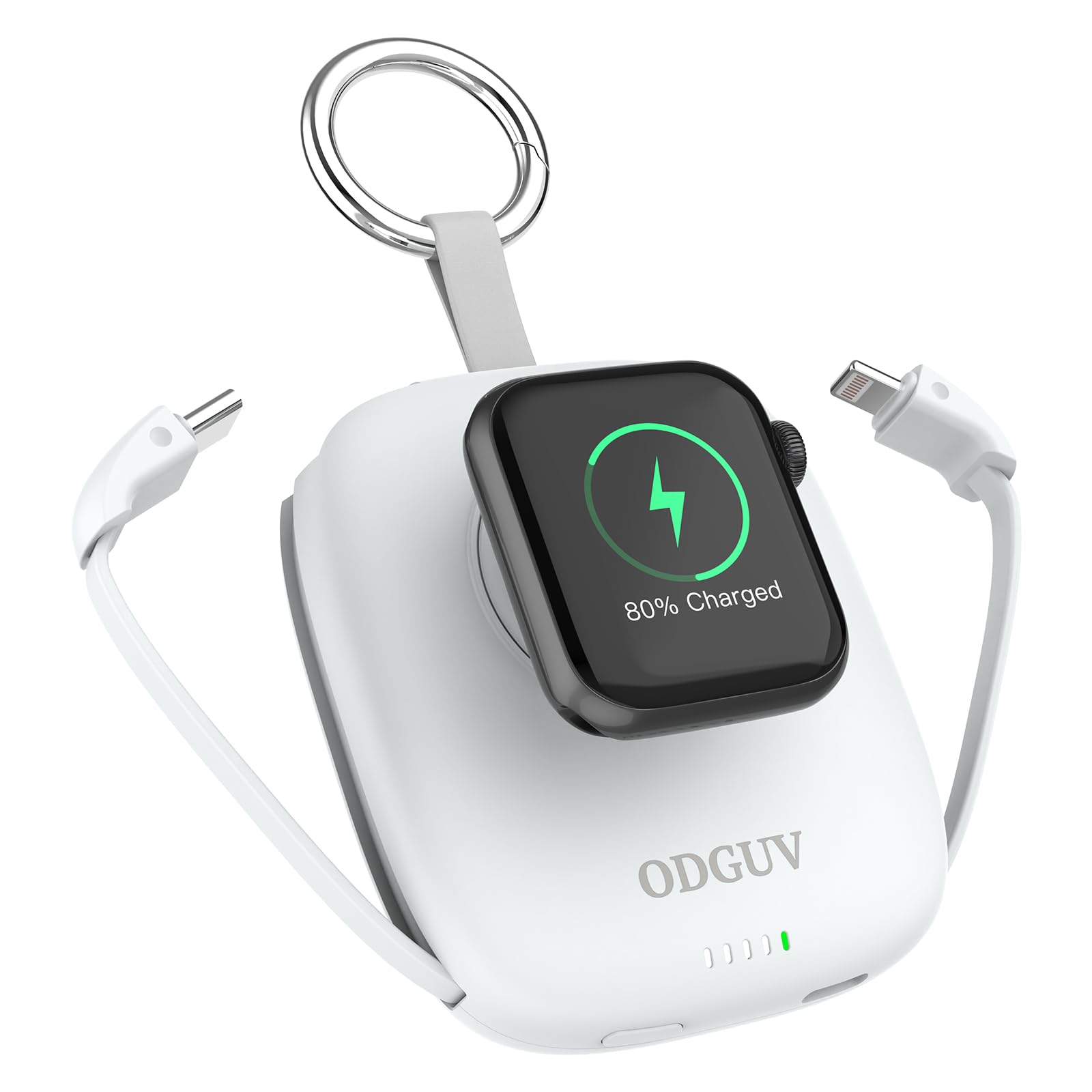 Cargador portátil pequeño de 5000 mAh, cargador inalámbrico iWatch con cable integrado, cargador de llavero de viaje para Apple Watch 9/Ultra2/8/Ultra/7/6/Se/5/4/3, iPhone 15/14/13/12/11, teléfono