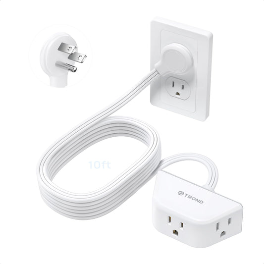 TROND Cable de extensión Plano hacia la Izquierda de 10 pies | Tira de alimentación de Enchufe Plano | 3 Clavijas conectadas a Tierra 3 tomacorrientes | 1625 W | Cable de alimentación Largo de