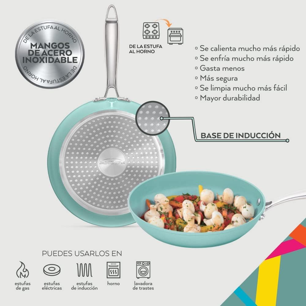 JADECOOK Pack Exclusivo 3 Sartenes y 1 Comal Jade Cook® Nueva Generación | Sartenes de cocina de 20, 24 y 28 cm y 1 Comal 32 cm con mango.
