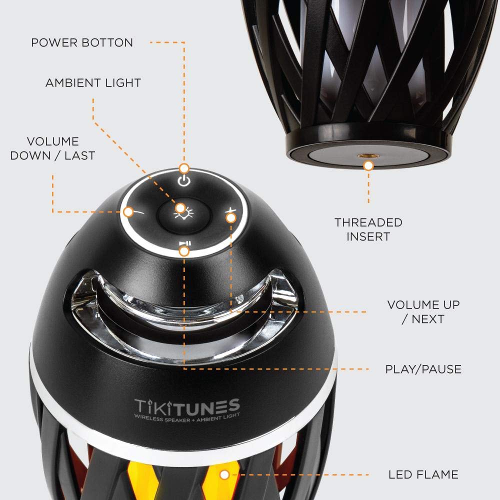 Limitless Innovations TikiTunes - Altavoz inalámbrico Bluetooth portátil (Paquete) con Poste Ajustable de 40 Pulgadas y estaca de Tierra, Color Negro