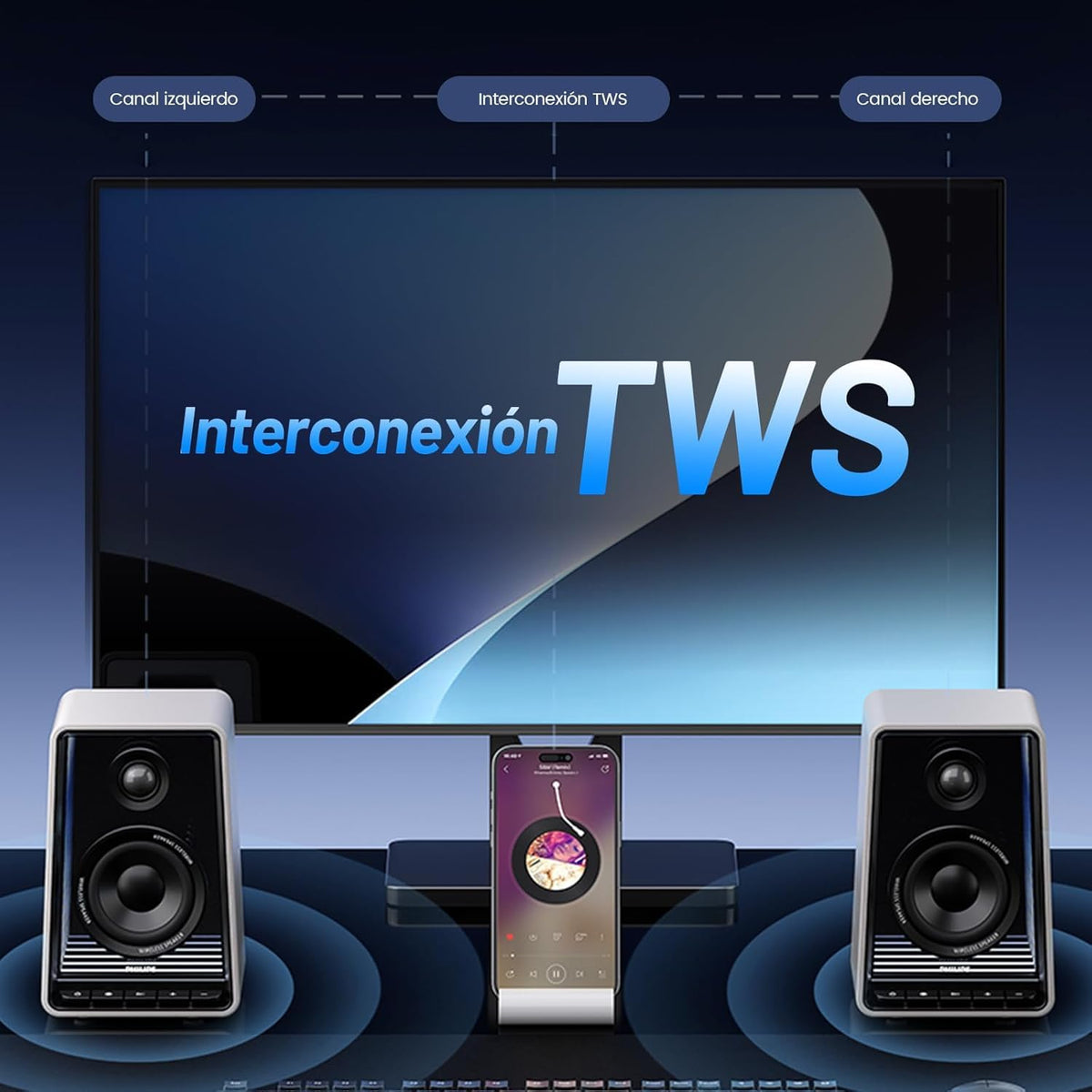 Altavoces de Estantería Philips RGB Subwoofer 20W y Tweeter 10W con Bluetooth y TWS
