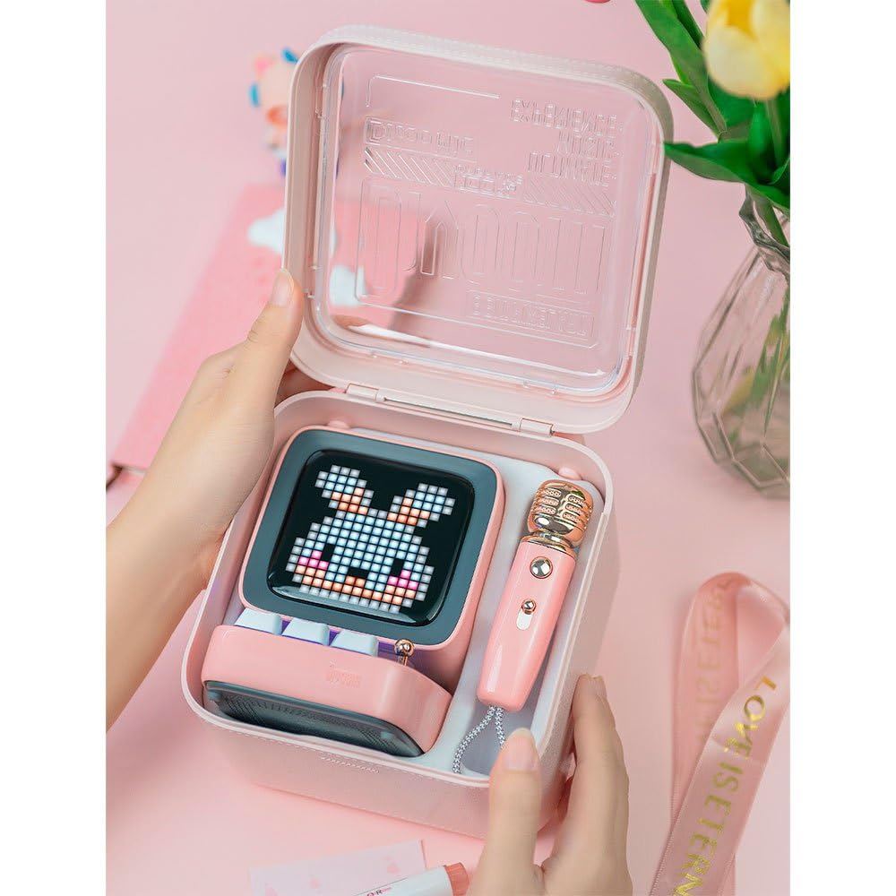 Micrófono con Altavoz Bluetooth Divoom DitooMic Rosa con función Karaoke