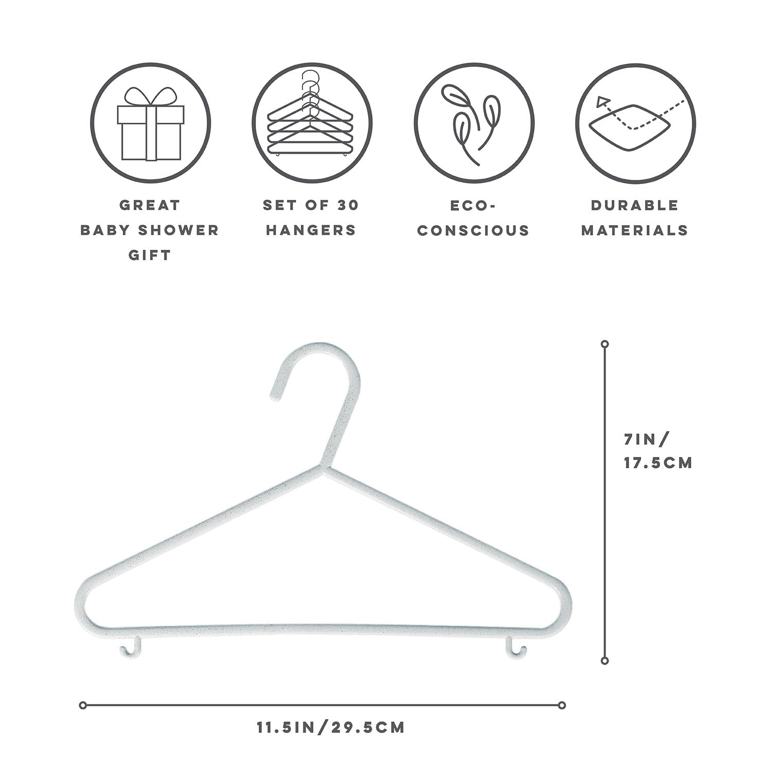3 Sprouts Perchas de plástico para ropa con pajita de trigo para bebé, paquete de 30, color gris moteado