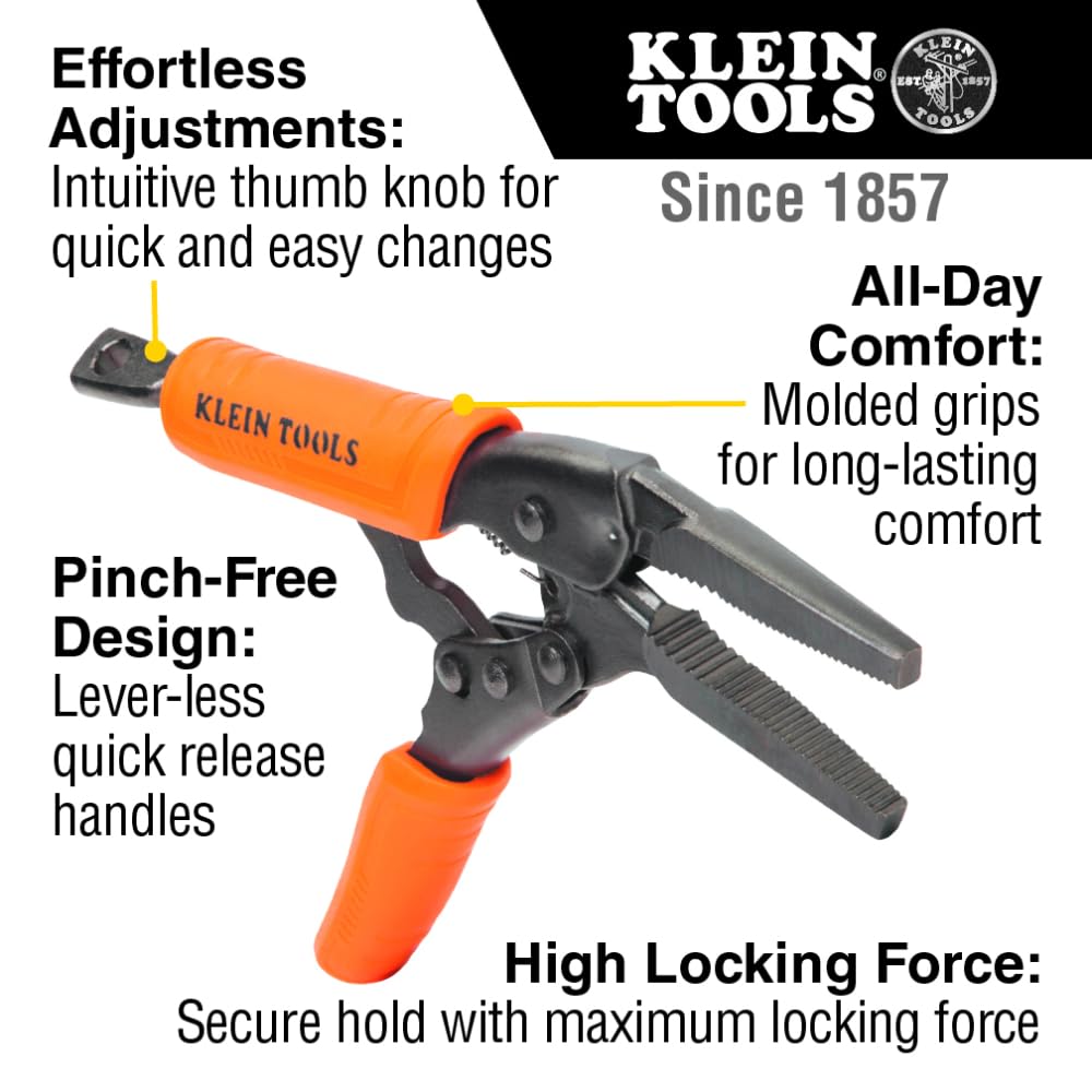 Klein Tools 38665 - Juego de alicates de bloqueo, punta larga de 6 pulgadas, mandíbula curvada de 7 y 10 pulgadas, par alto, puños de topo para sujetar y agarrar 3 piezas