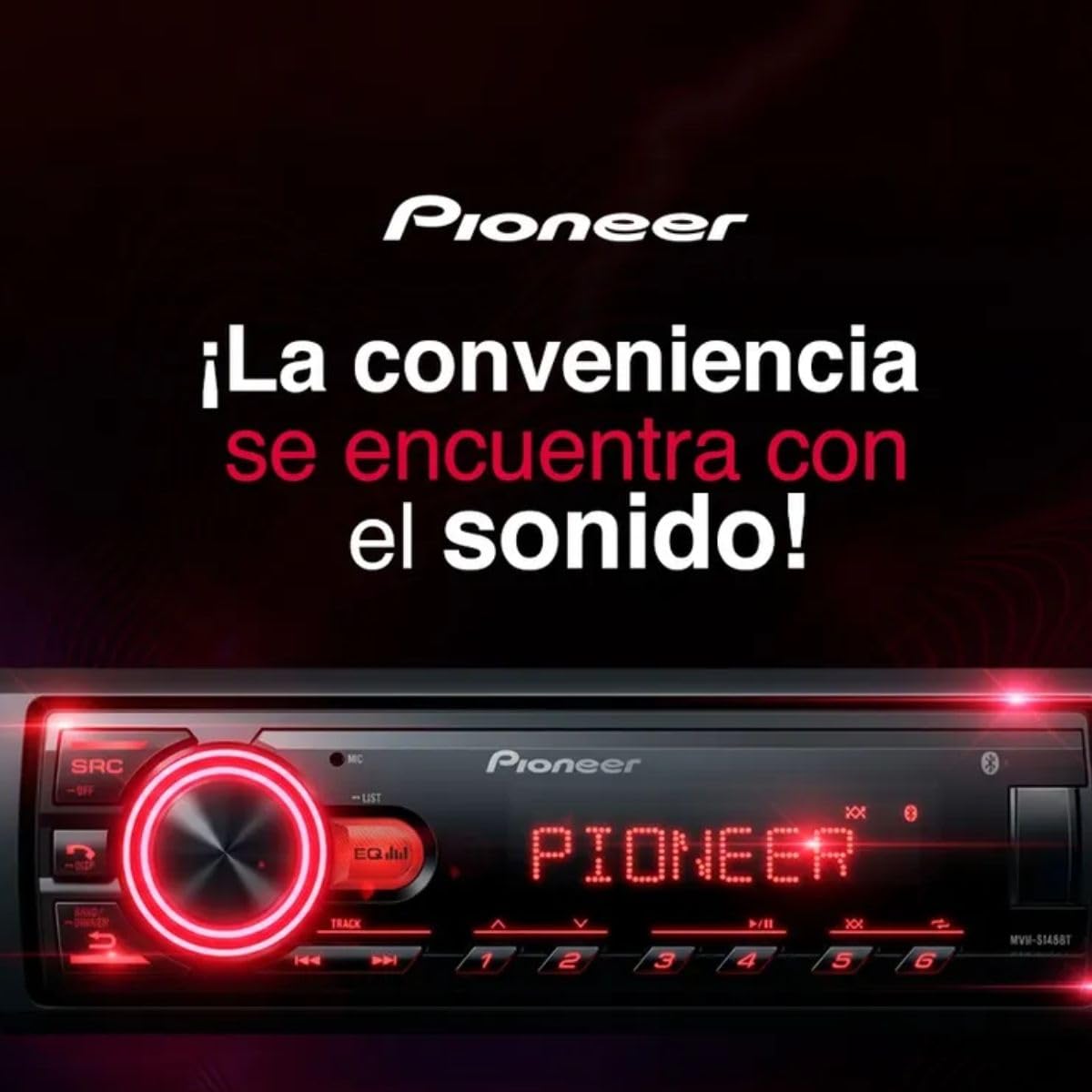 Autoestereo Pioneer, S/CD, Conectividad UBS y Bluetooth, Color Negro, Modelo MVH-S145BT