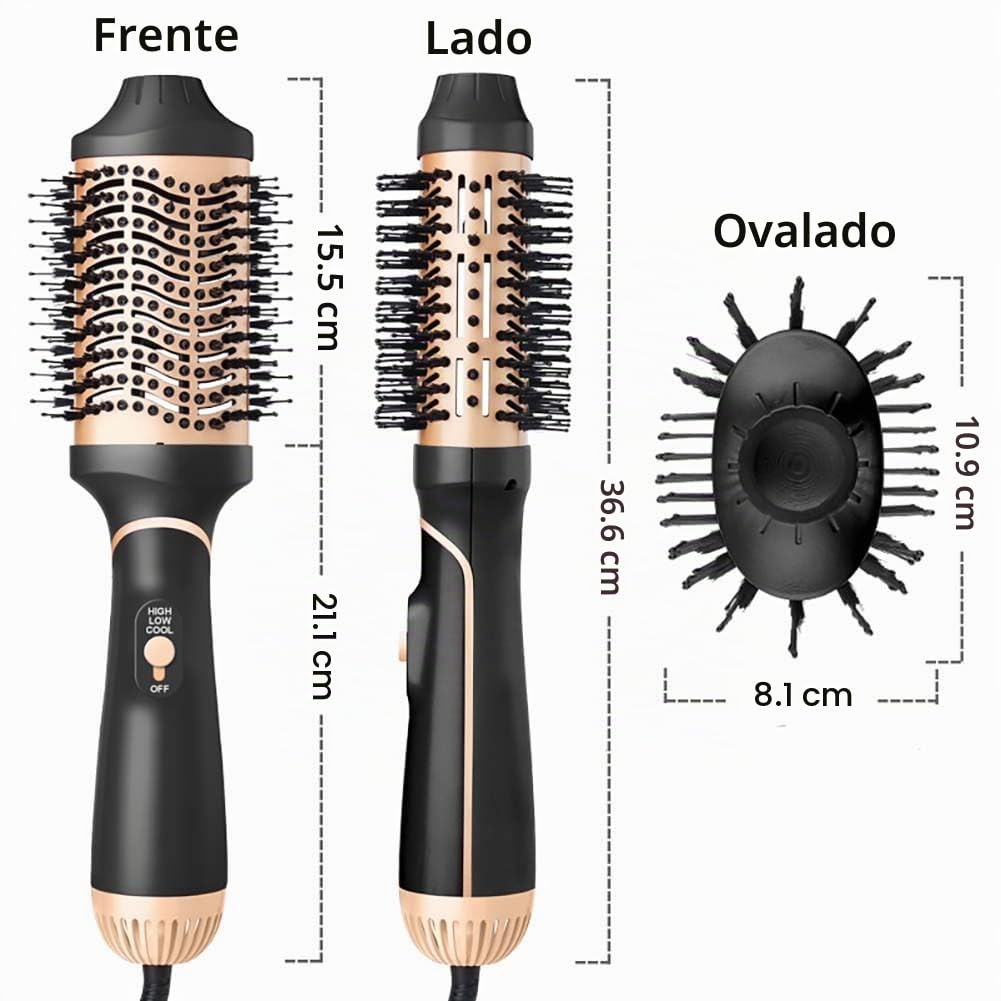Cepillo Secador de Pelo y Voluminizador con Iones Negativos de Cerámica de Titanio Dorado