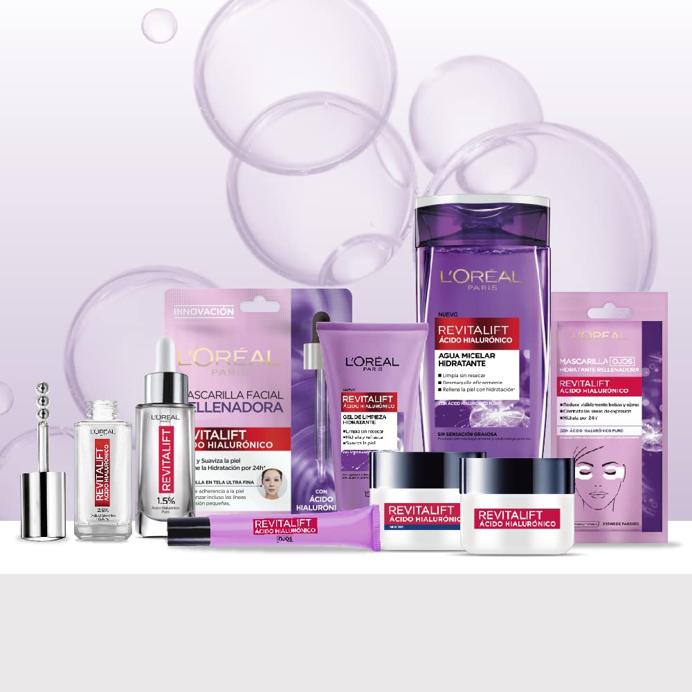 L'Oréal Paris Sérum Ojos Revitalift Ácido Hialurónico revitaliza los ojos disminuye ojeras oscuras y bolsas, ácido hialurónico para hidratar y rellenar líneas de expresión + 1% de cafeína pura para reducir ojeras. 20ml